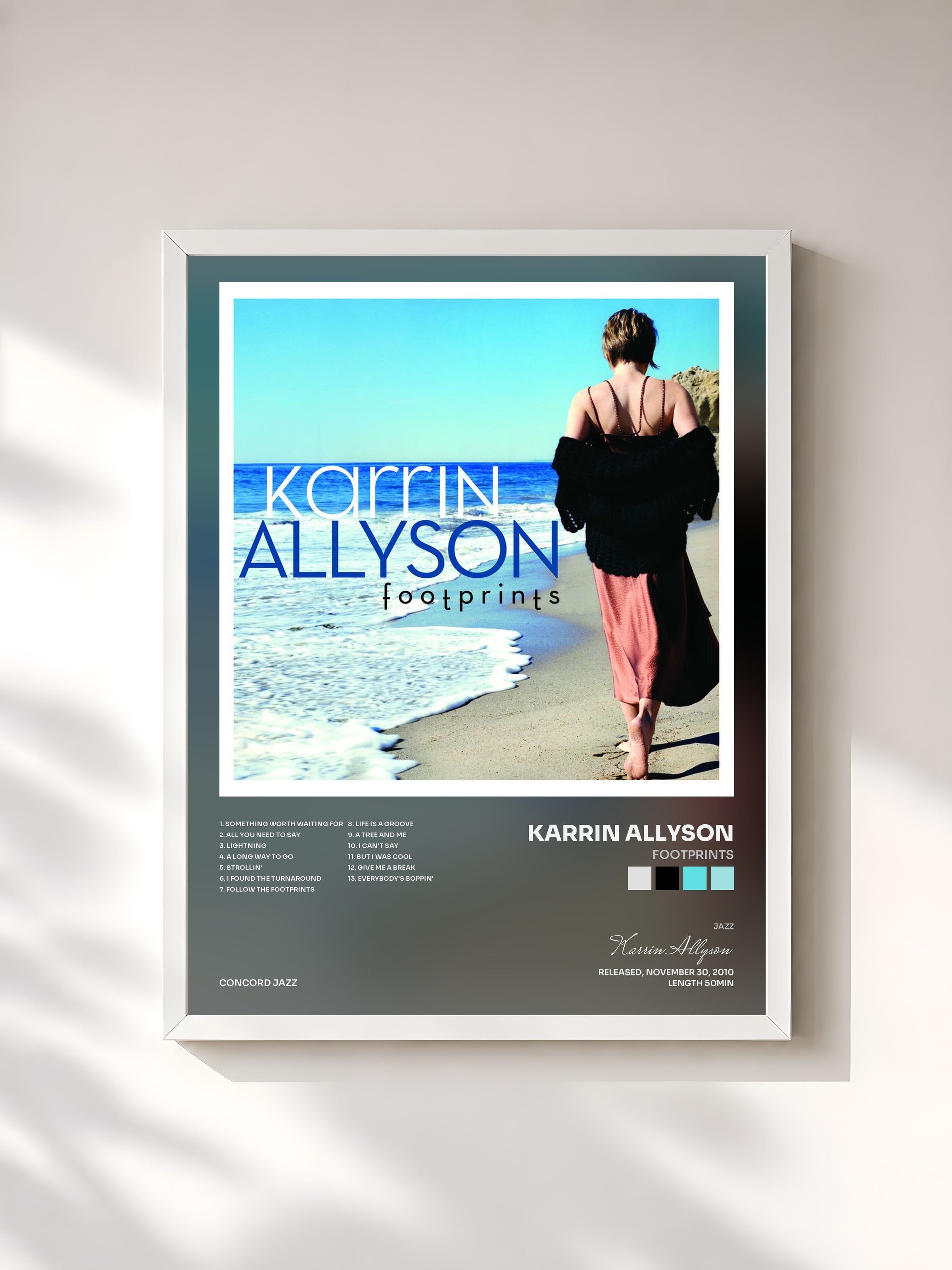 #blanc Tableau de l'album Footprints de Karrin Allyson, cadre blanc, imprimé et encadré en France