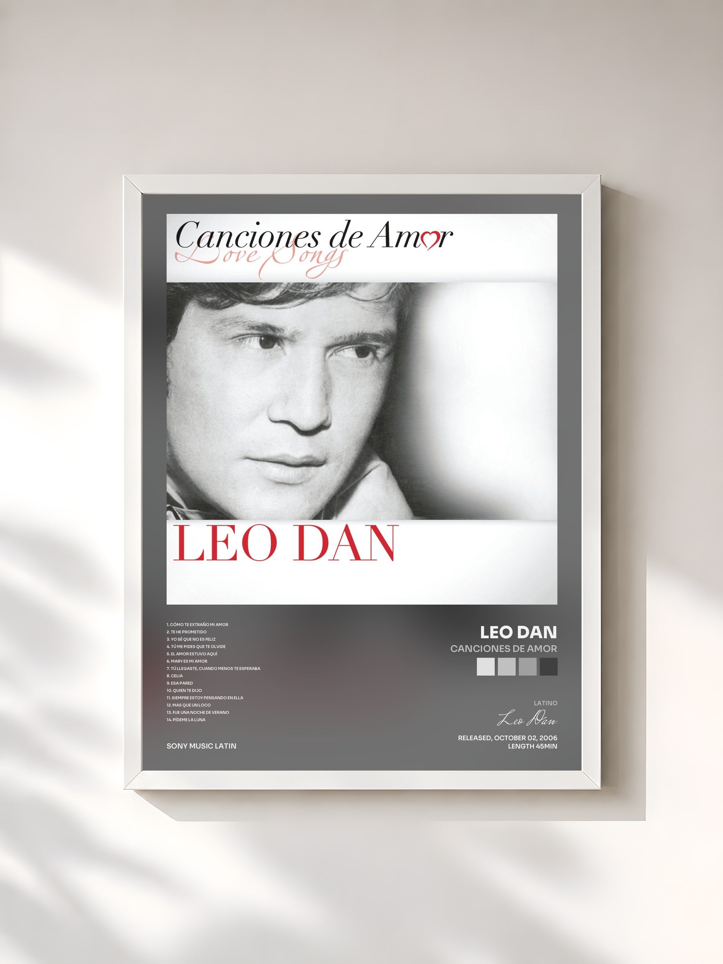#blanc Tableau de l'album Canciones De Amor de Leo Dan, cadre blanc, imprimé et encadré en France