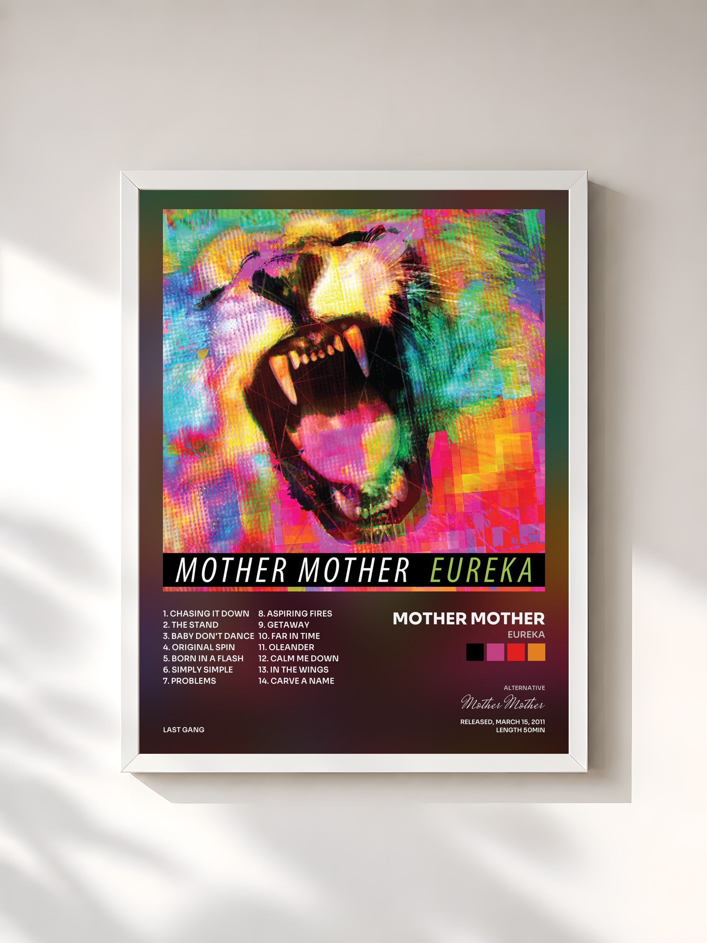 #blanc Tableau de l'album Eureka de Mother Mother, cadre blanc, imprimé et encadré en France