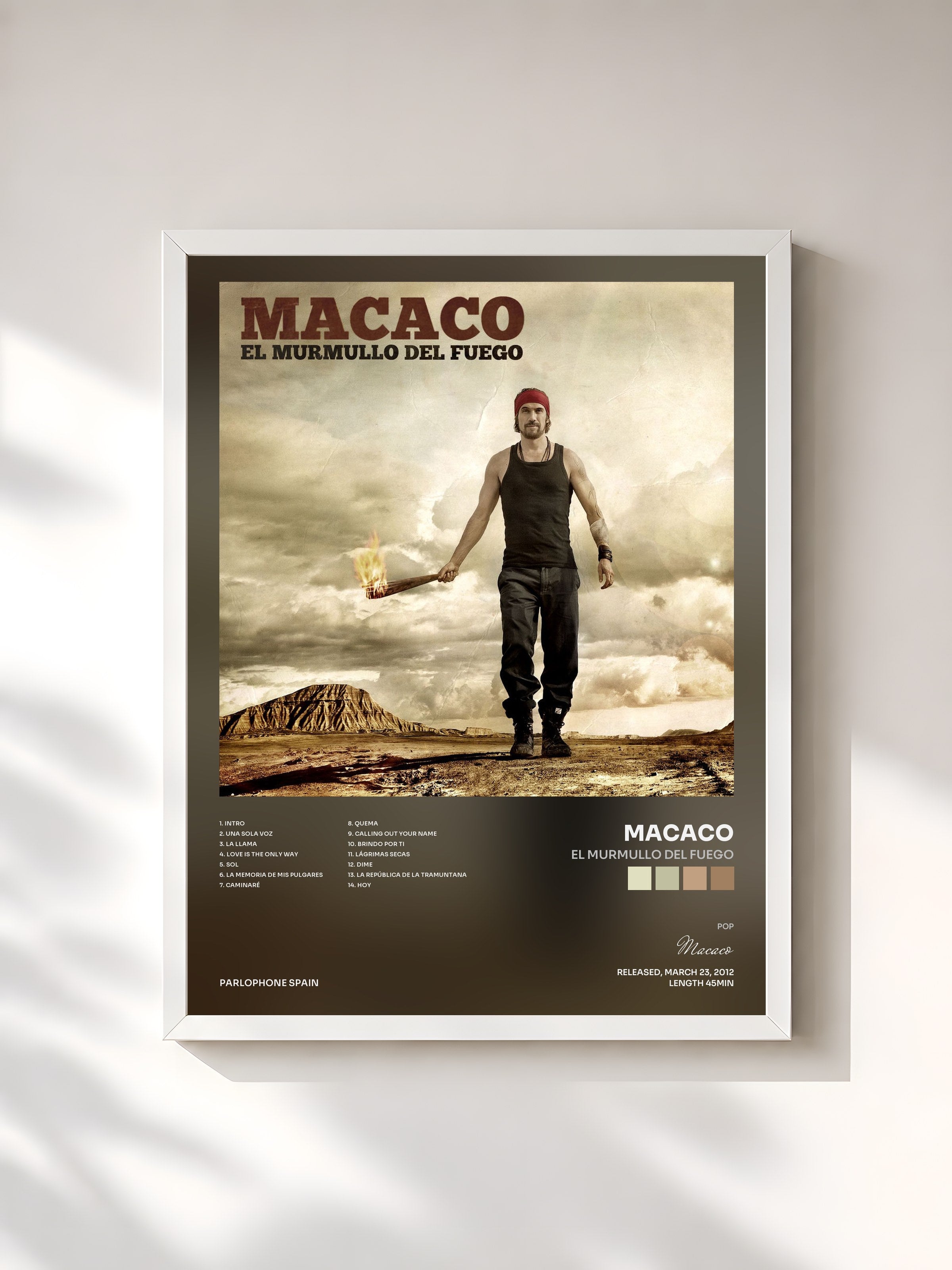 #blanc Tableau de l'album El Murmullo Del Fuego de Macaco, cadre blanc, imprimé et encadré en France