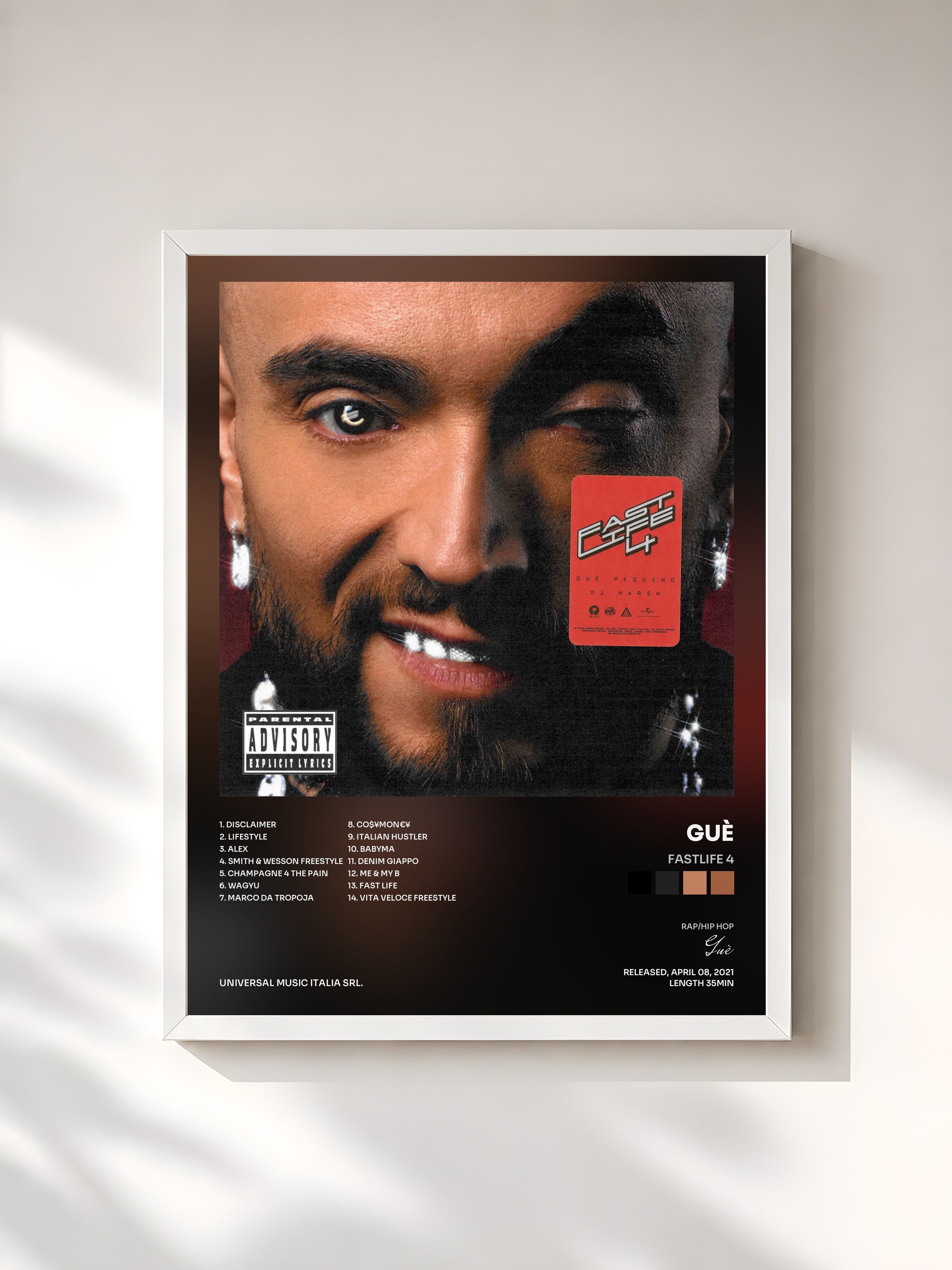 #blanc Tableau de l'album Fastlife 4 de Guè, cadre blanc, imprimé et encadré en France