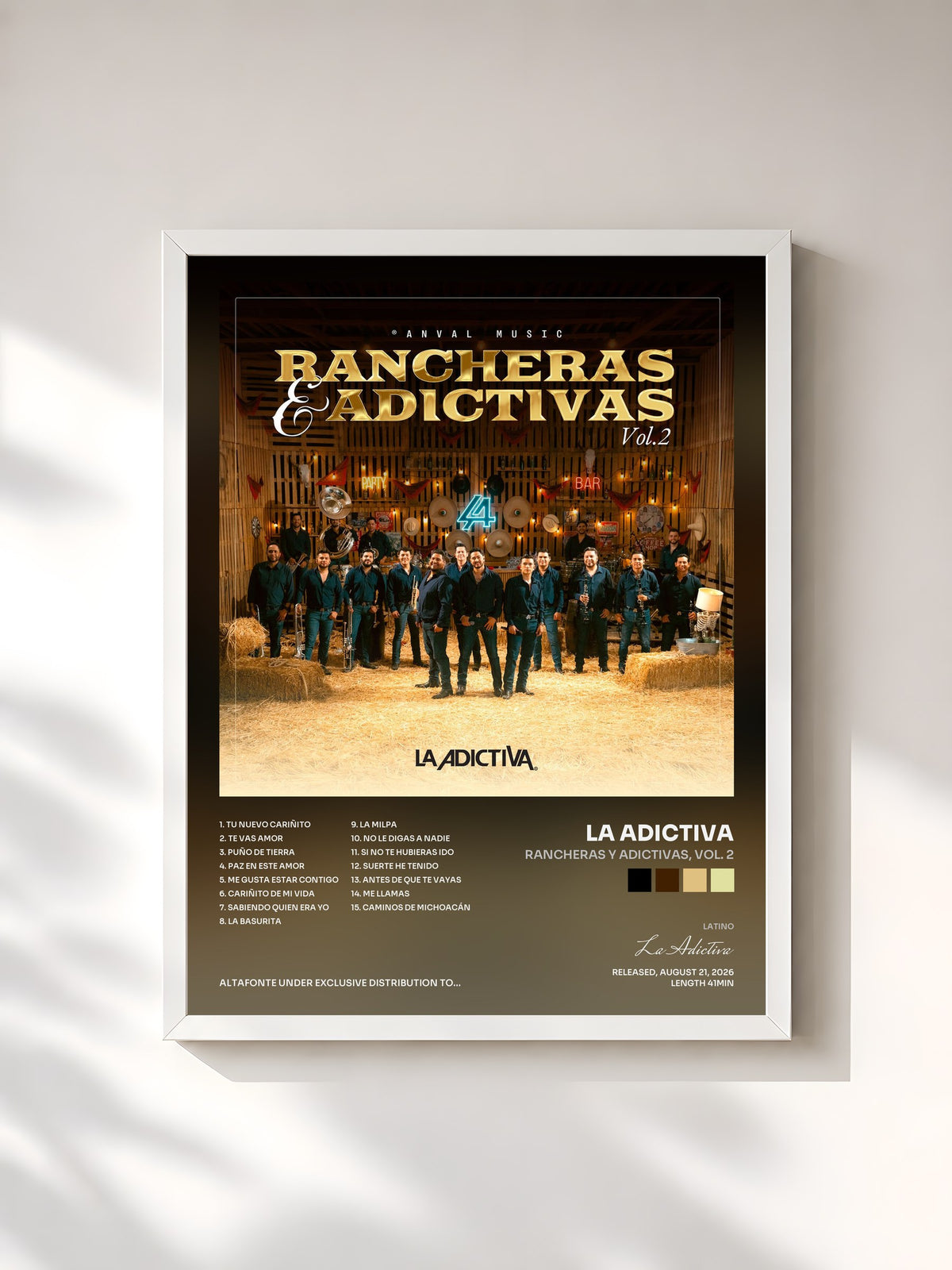 #blanc Tableau de l'album Rancheras y Adictivas, Vol. 2 de La Adictiva, cadre blanc, imprimé et encadré en France