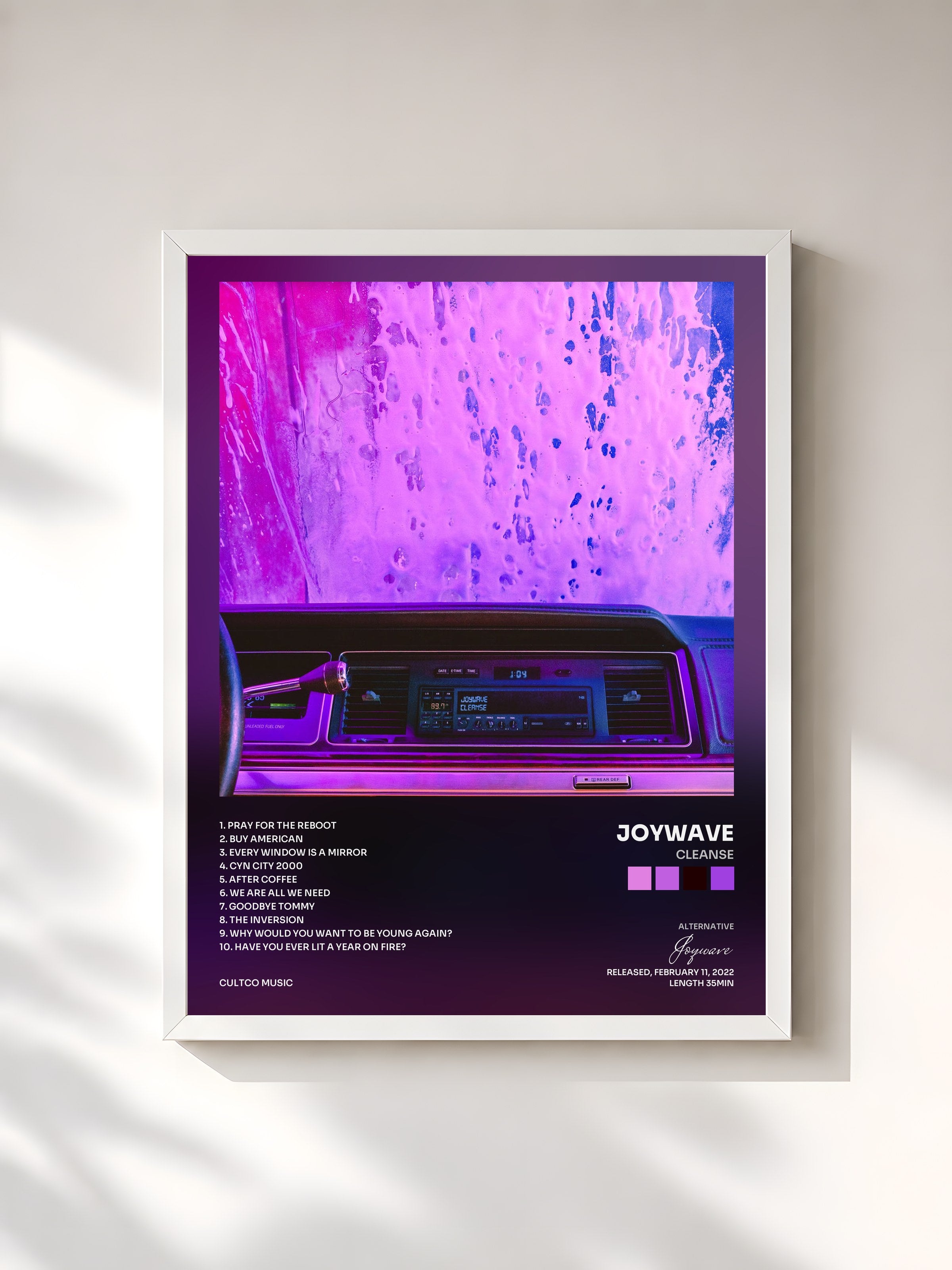 #blanc Tableau de l'album Cleanse de Joywave, cadre blanc, imprimé et encadré en France