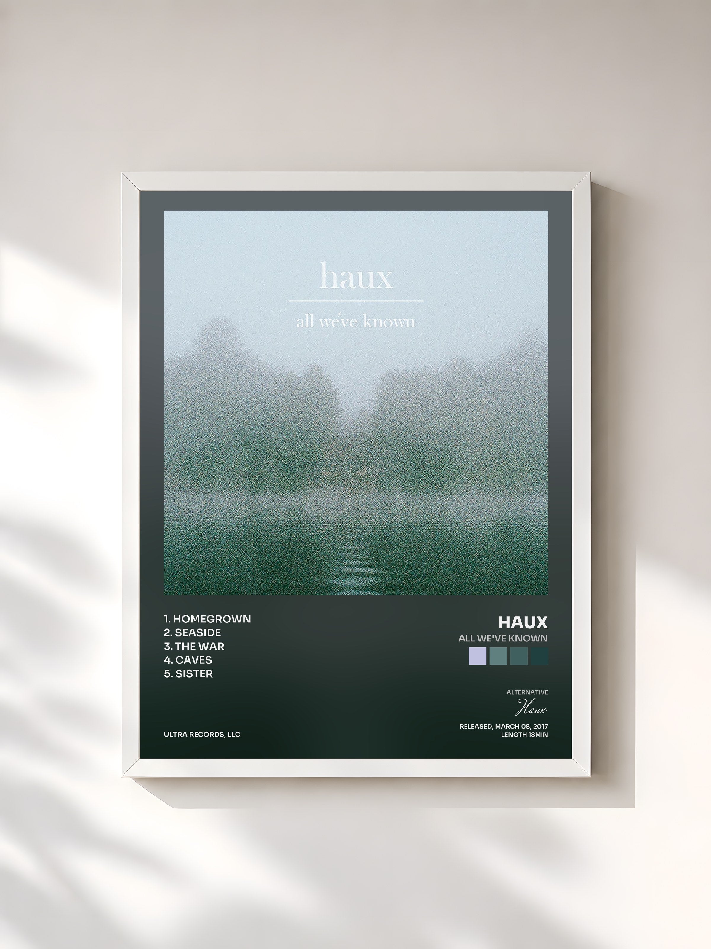 #blanc Tableau de l'album All We've Known de Haux, cadre blanc, imprimé et encadré en France