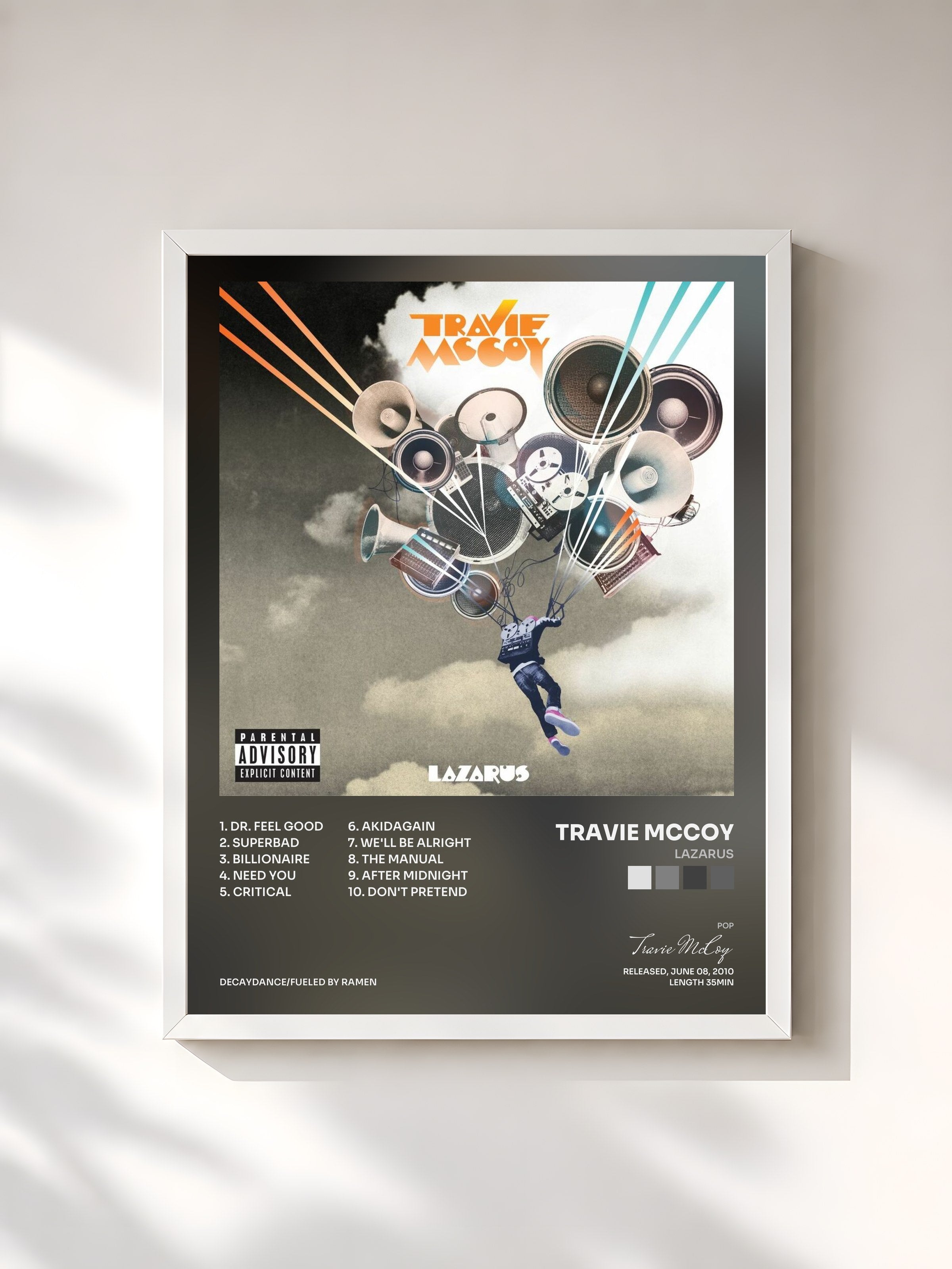 #blanc Tableau de l'album Lazarus de Travie McCoy, cadre blanc, imprimé et encadré en France