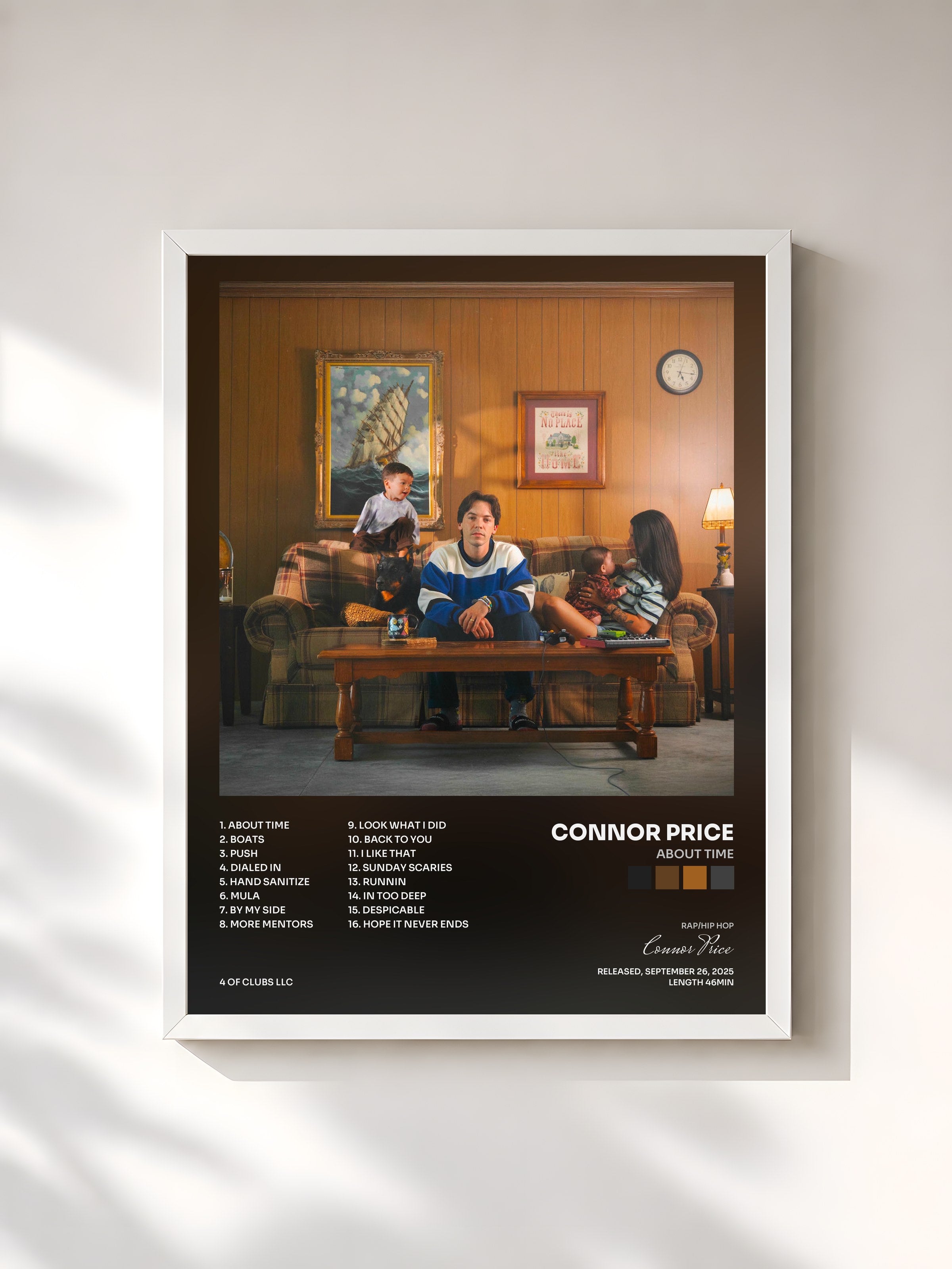 #blanc Tableau de l'album About Time de Connor Price, cadre blanc, imprimé et encadré en France