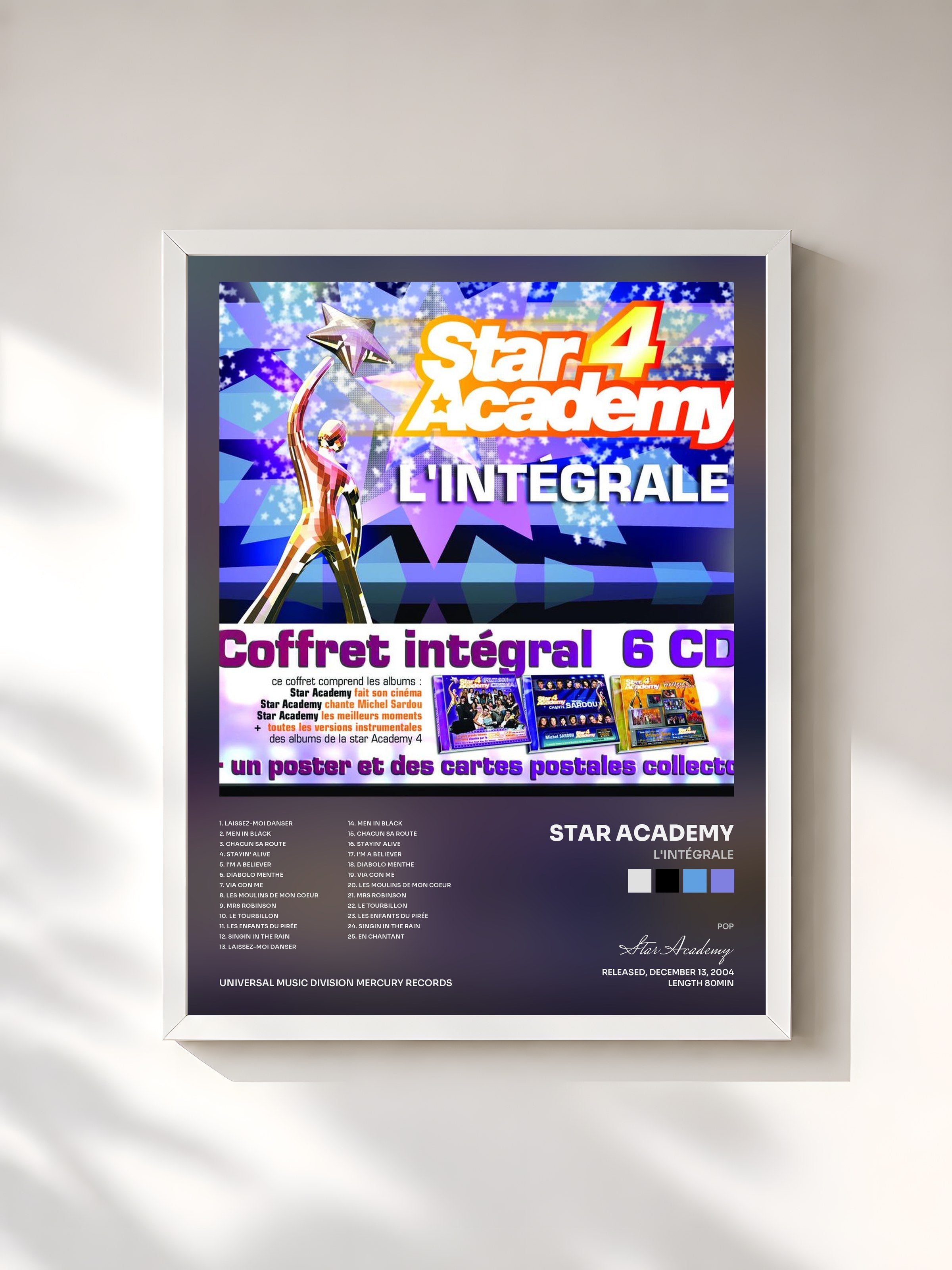 #blanc Tableau de l'album L'Intégrale de Star Academy, cadre blanc, imprimé et encadré en France