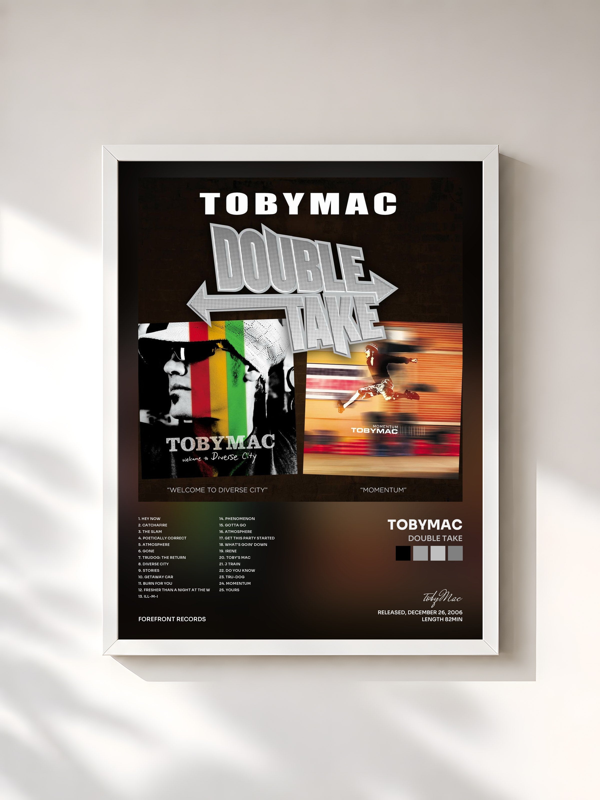 #blanc Tableau de l'album Double Take de tobyMac, cadre blanc, imprimé et encadré en France