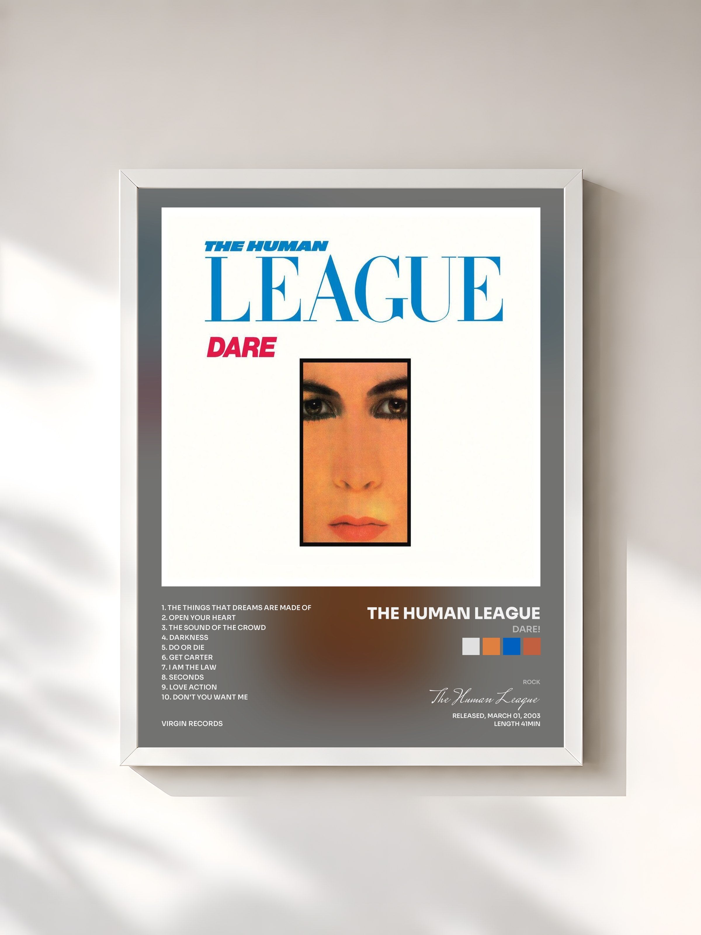 #blanc Tableau de l'album Dare! de The Human League, cadre blanc, imprimé et encadré en France
