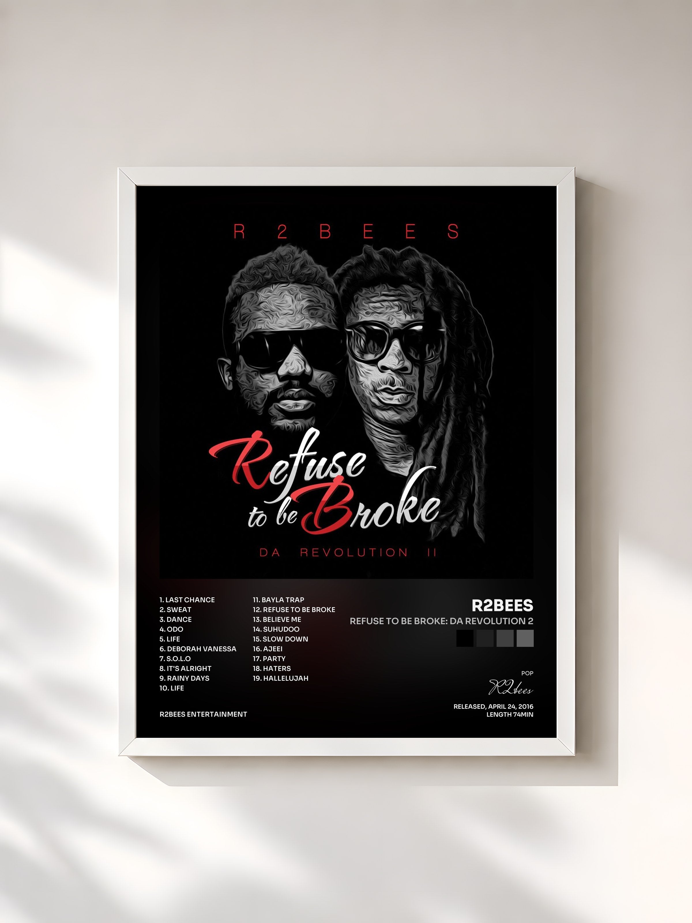 #blanc Tableau de l'album Refuse to Be Broke: Da Revolution 2 de R2bees, cadre blanc, imprimé et encadré en France