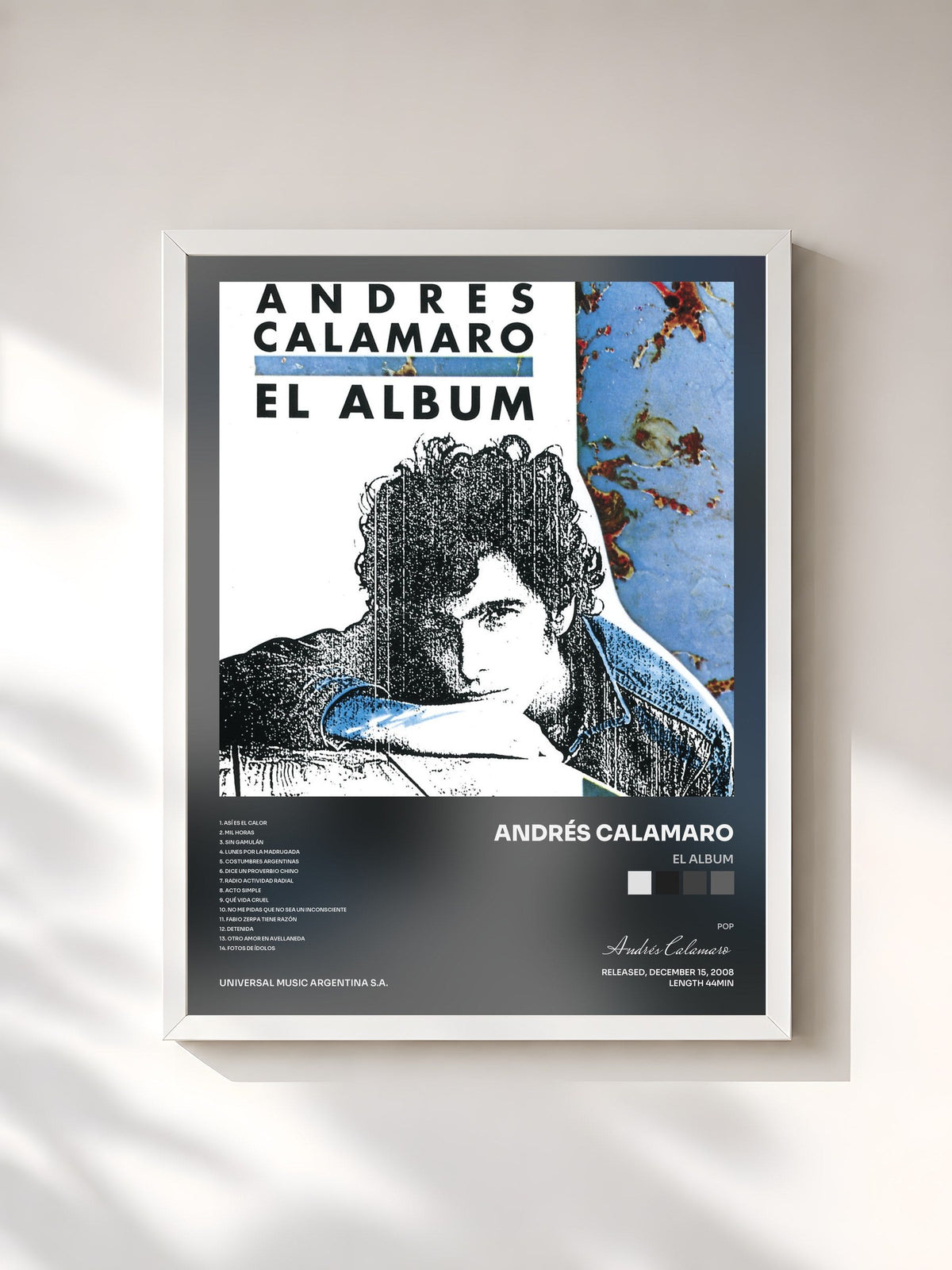 #blanc Tableau de l'album El Album de Andrés Calamaro, cadre blanc, imprimé et encadré en France