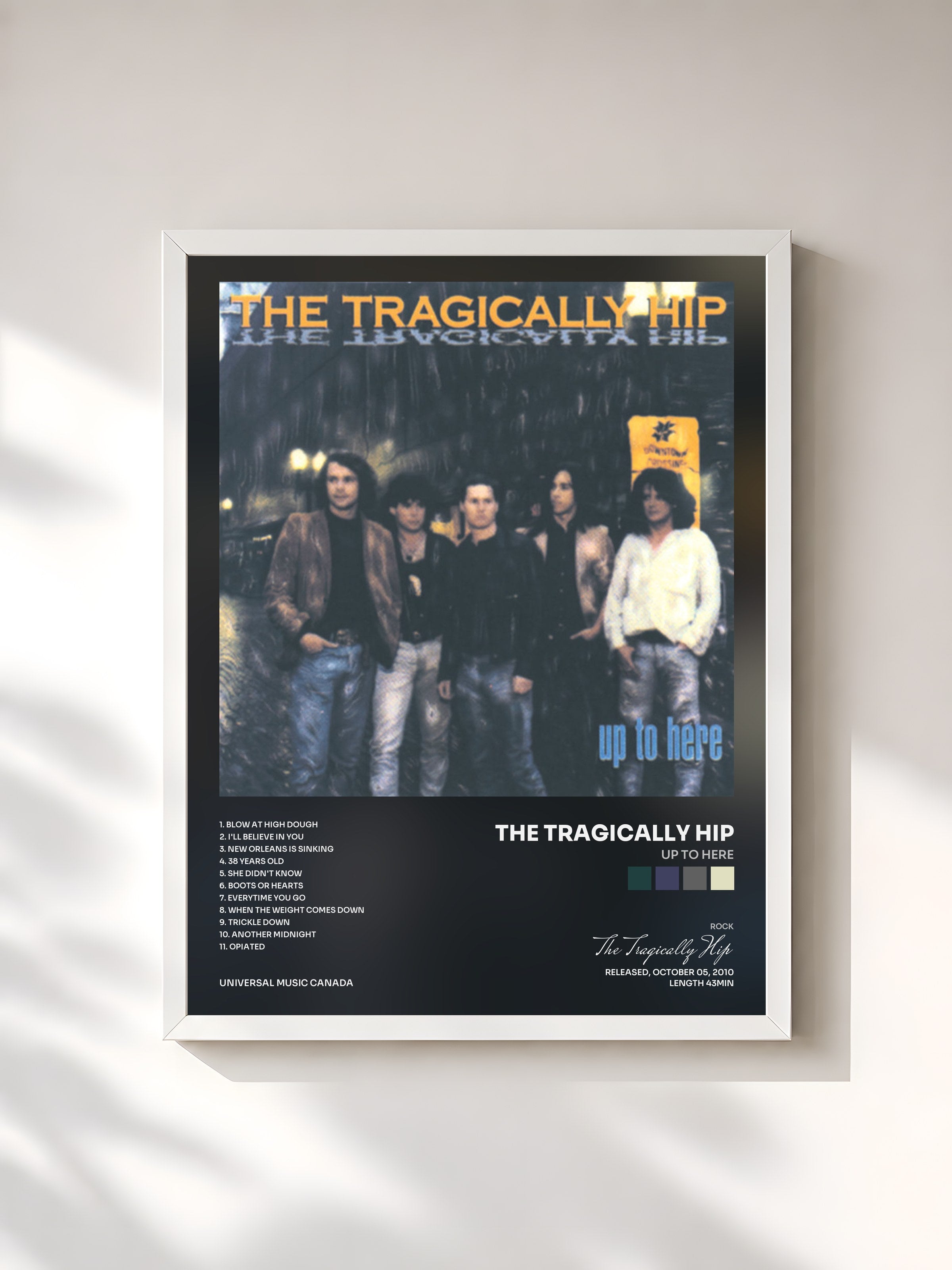 #blanc Tableau de l'album Up To Here de The Tragically Hip, cadre blanc, imprimé et encadré en France