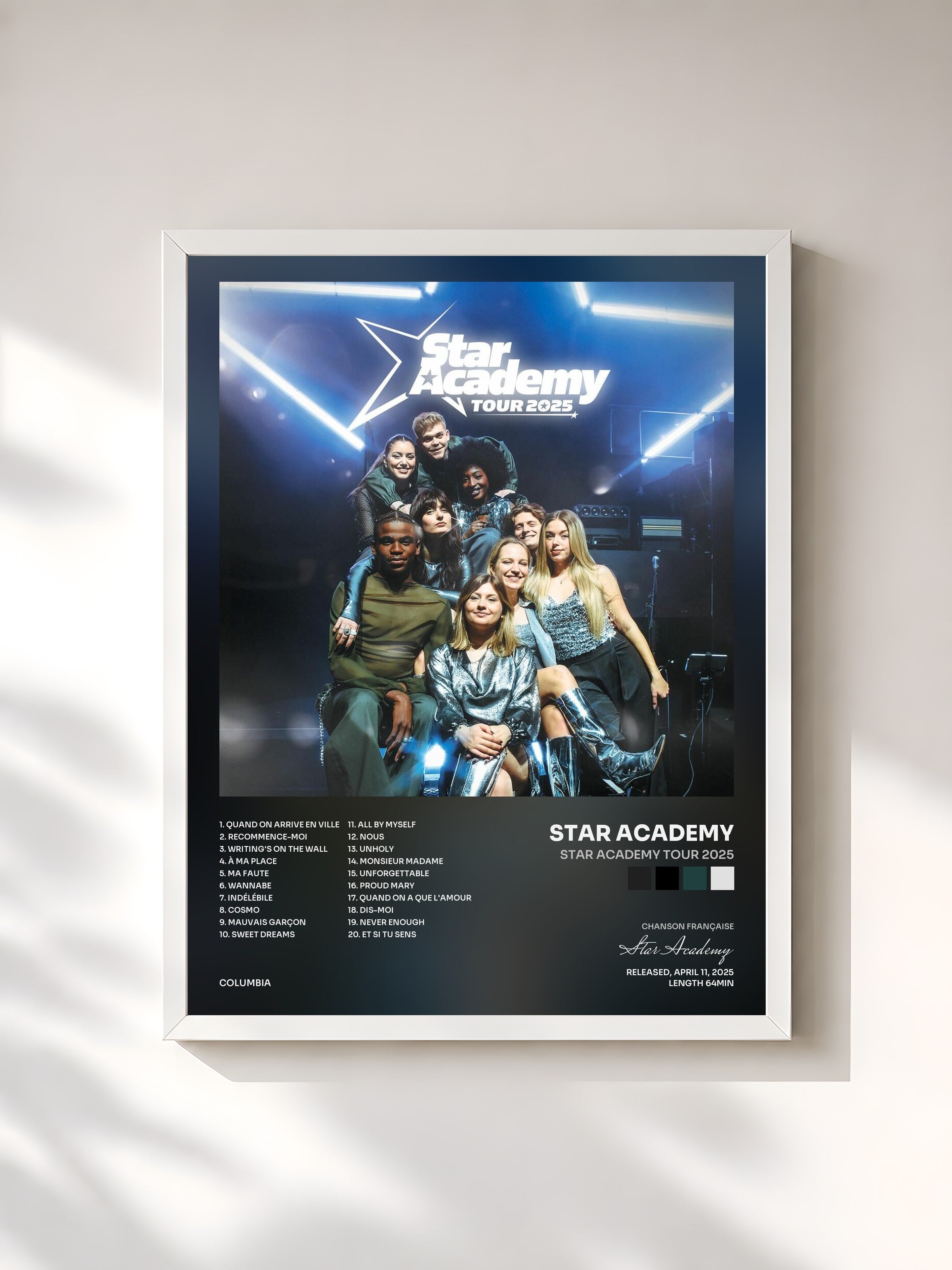 #blanc Tableau de l'album Star Academy Tour 2025 de Star Academy, cadre blanc, imprimé et encadré en France