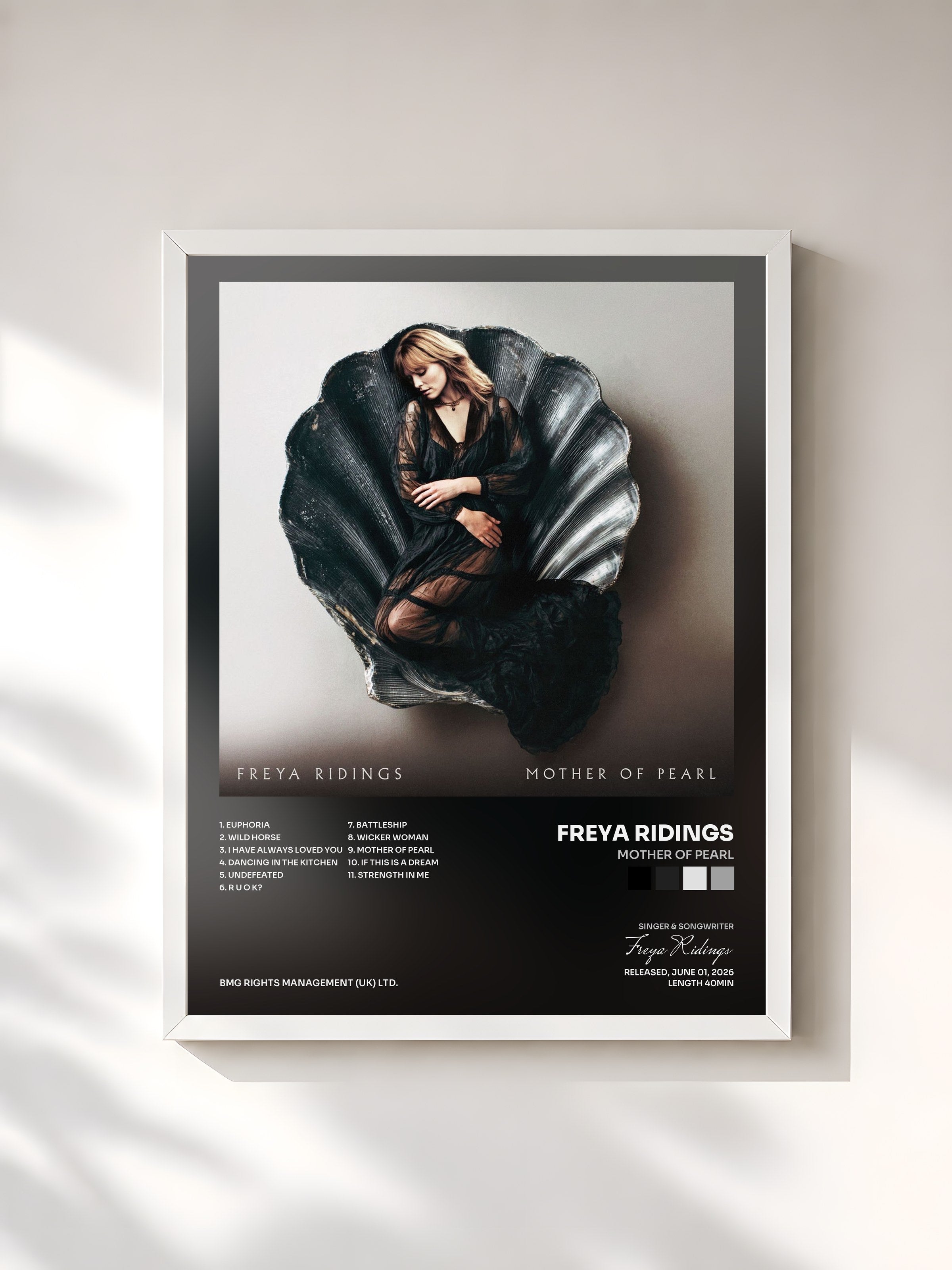 #blanc Tableau de l'album Mother Of Pearl de Freya Ridings, cadre blanc, imprimé et encadré en France