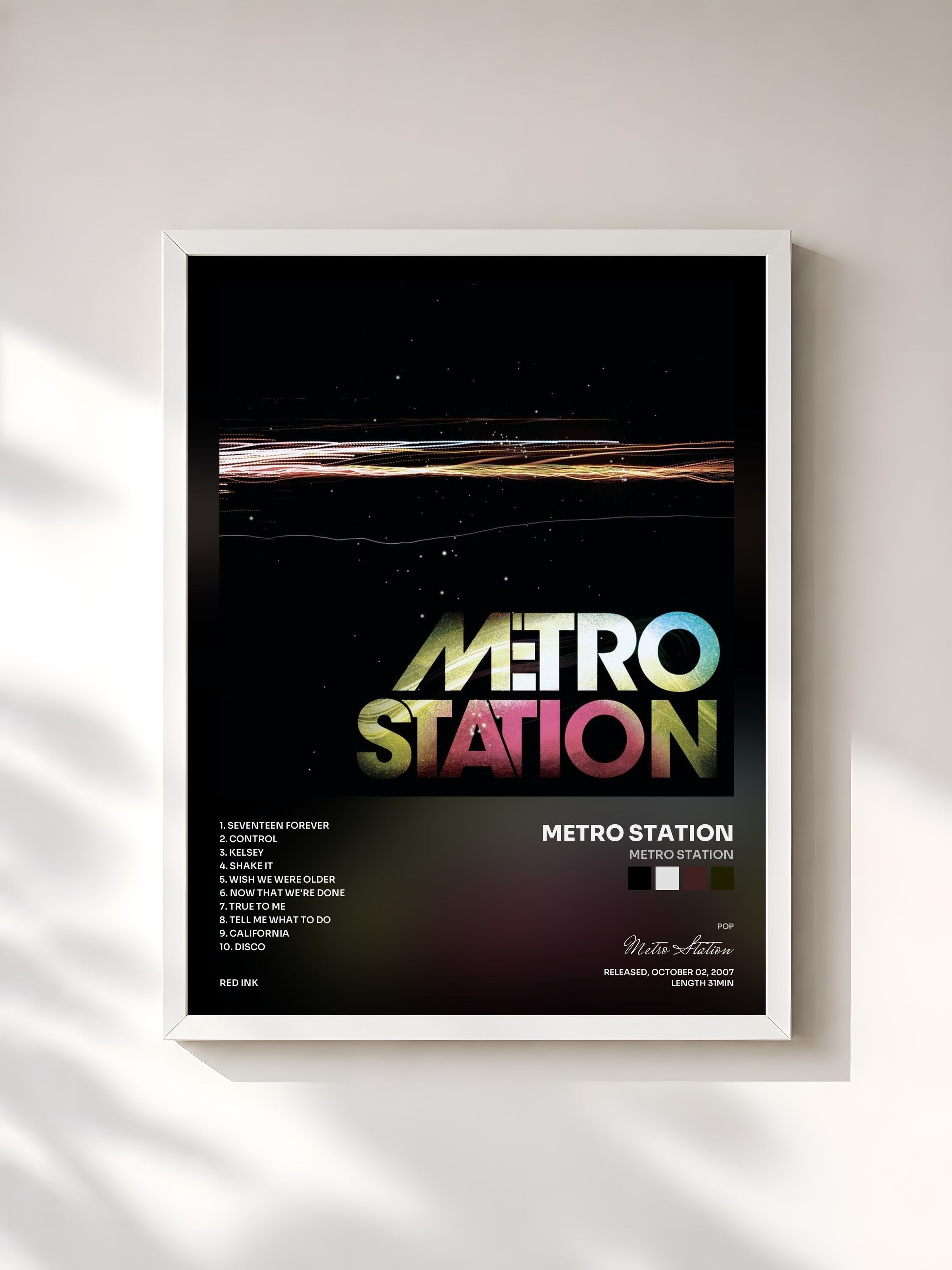 #blanc Tableau de l'album Metro Station de Metro Station, cadre blanc, imprimé et encadré en France