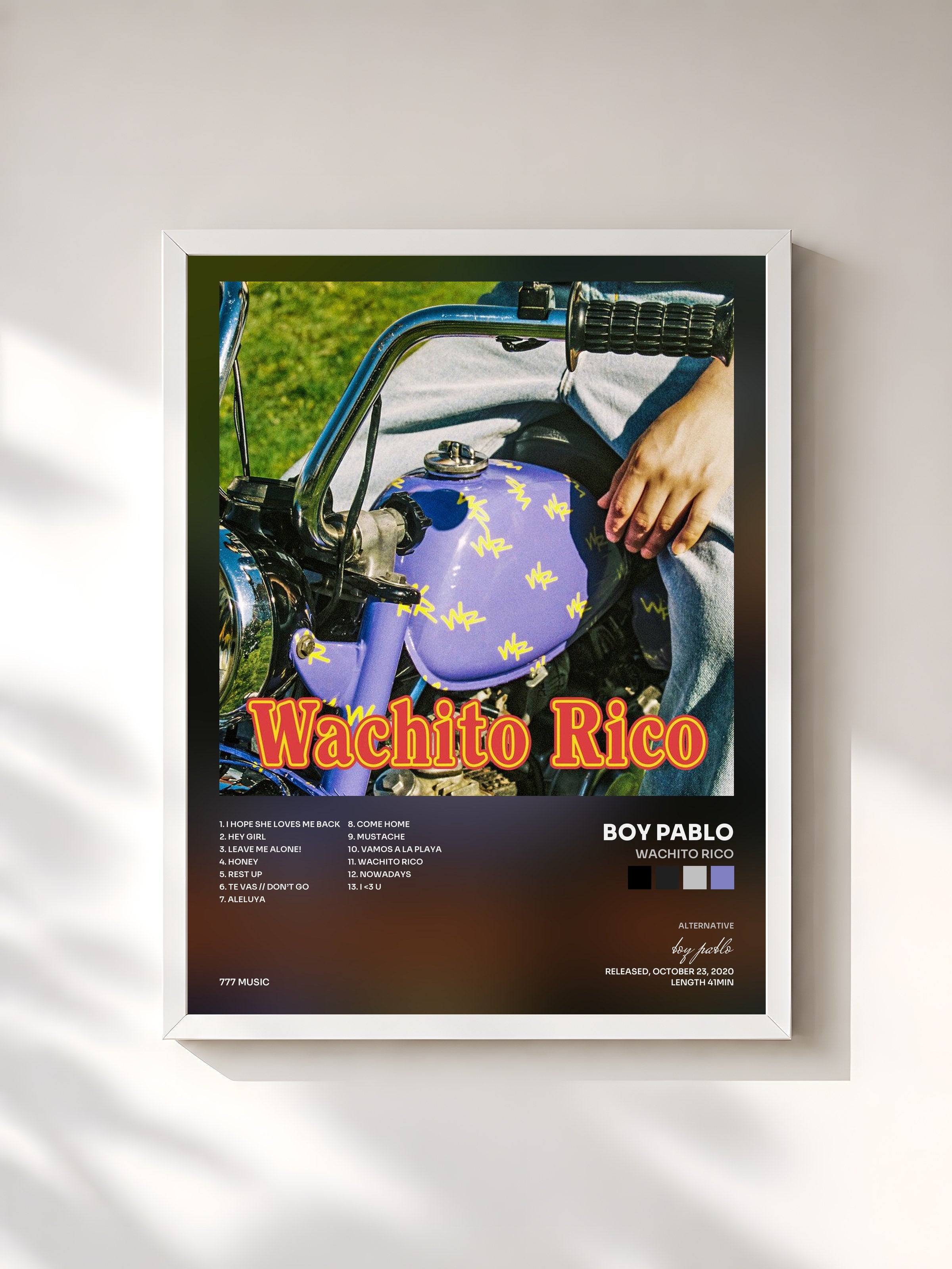 #blanc Tableau de l'album Wachito Rico de boy pablo, cadre blanc, imprimé et encadré en France