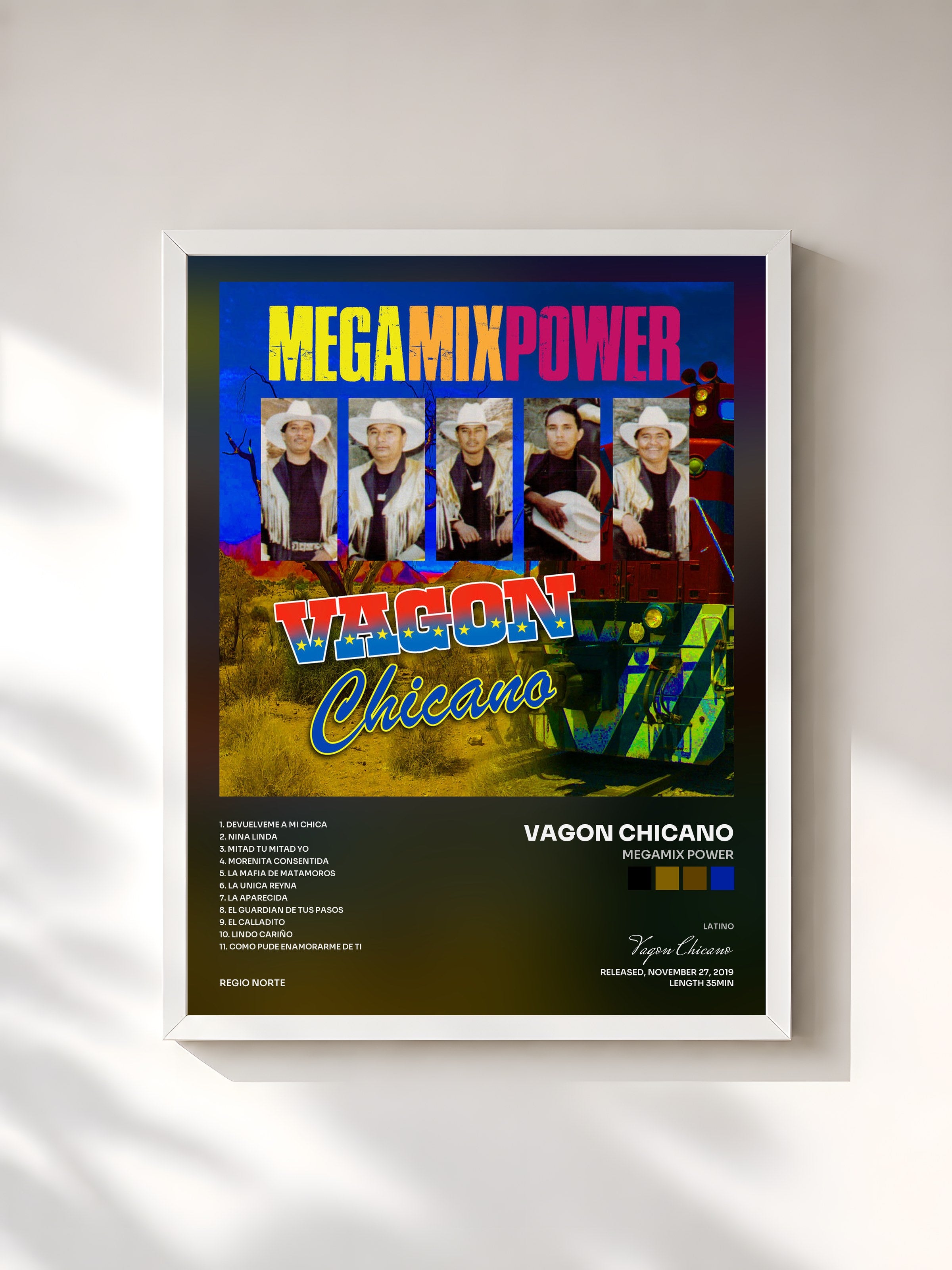 #blanc Tableau de l'album Megamix Power de Vagon Chicano, cadre blanc, imprimé et encadré en France