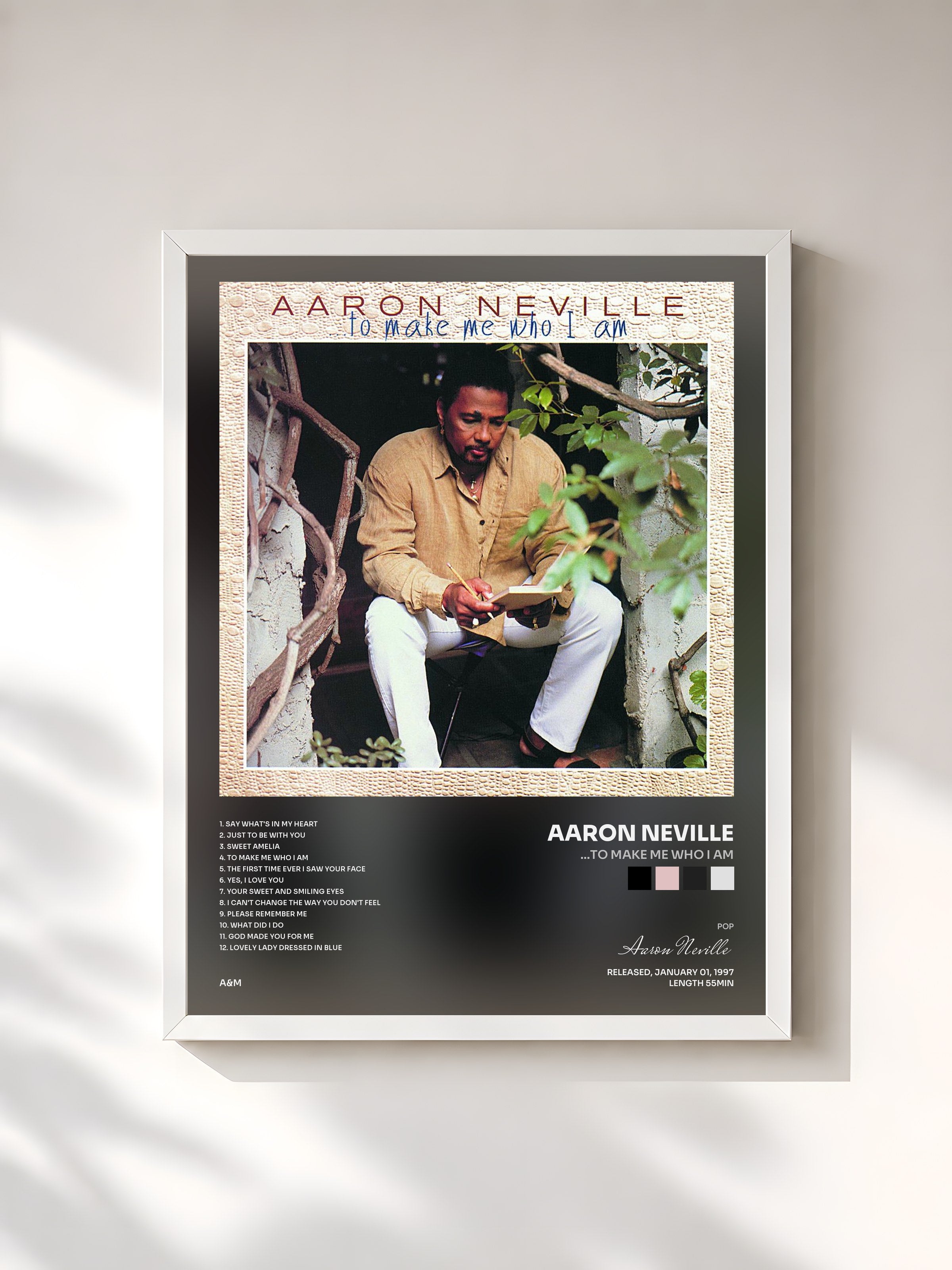 #blanc Tableau de l'album ...To Make Me Who I Am de Aaron Neville, cadre blanc, imprimé et encadré en France