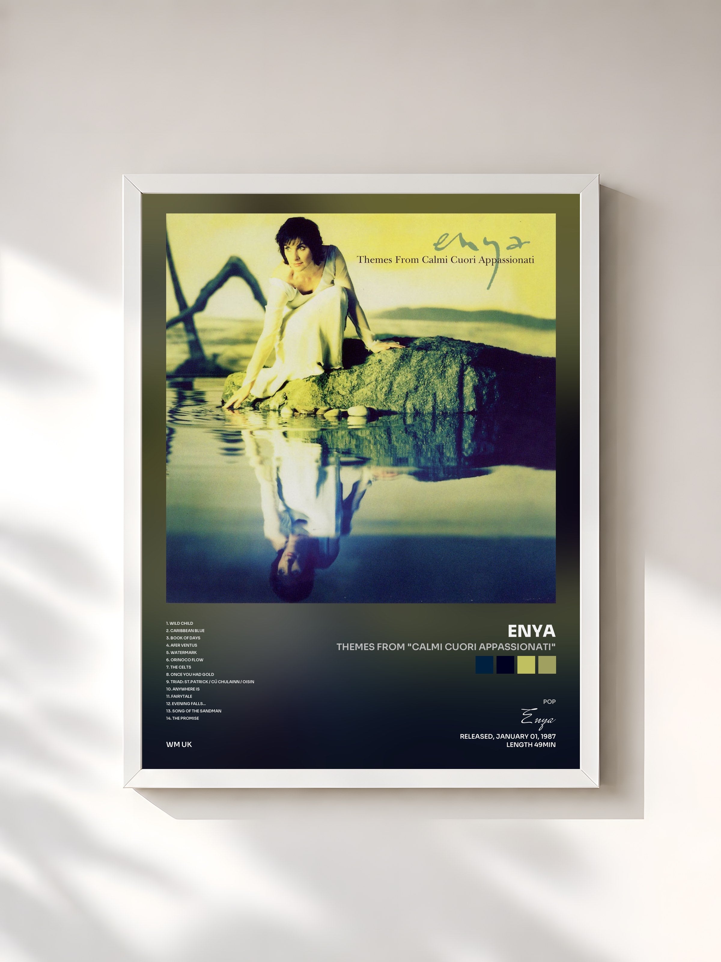 #blanc Tableau de l'album Themes From "Calmi Cuori Appassionati" de Enya, cadre blanc, imprimé et encadré en France
