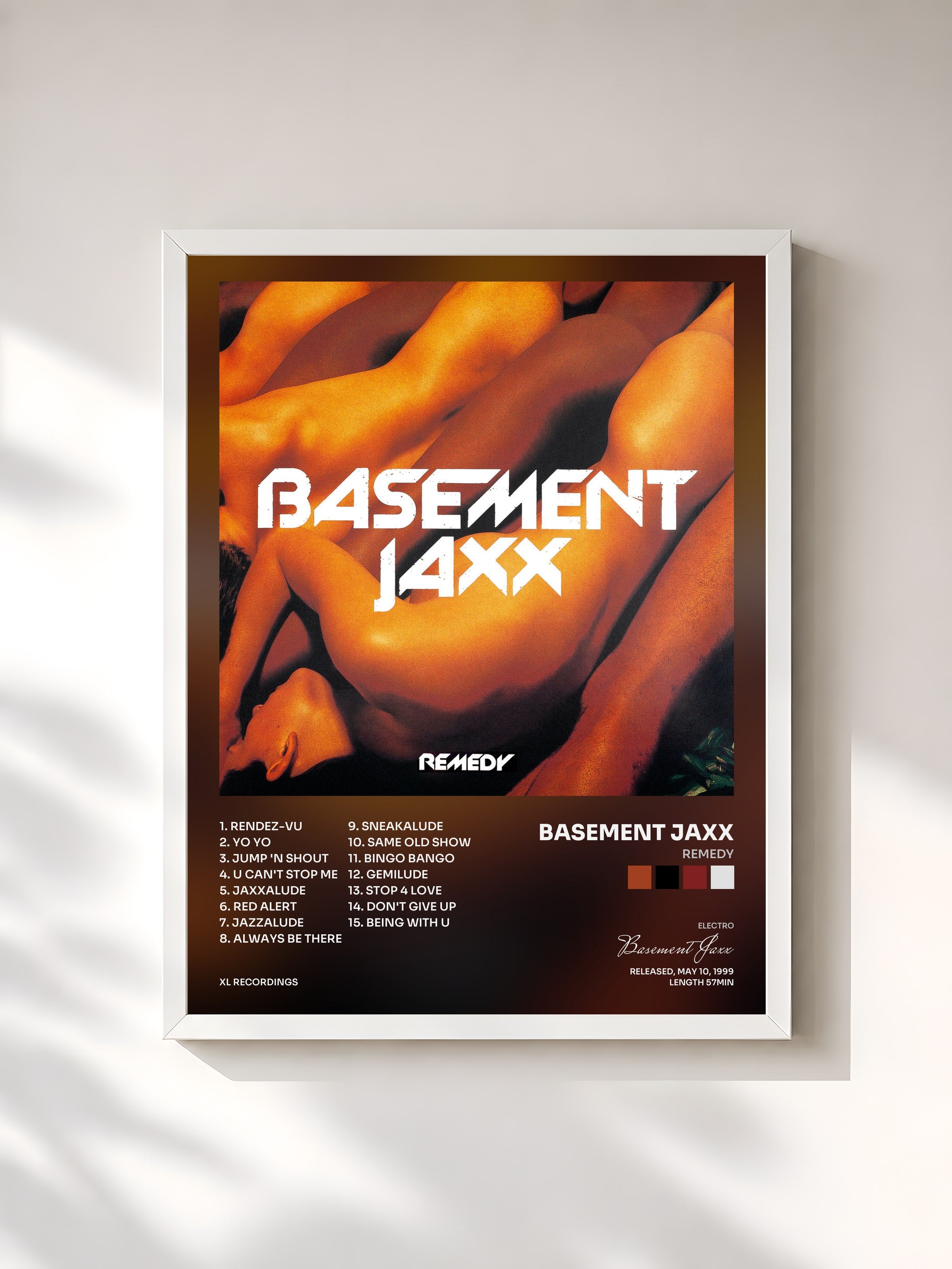 #blanc Tableau de l'album Remedy de Basement Jaxx, cadre blanc, imprimé et encadré en France