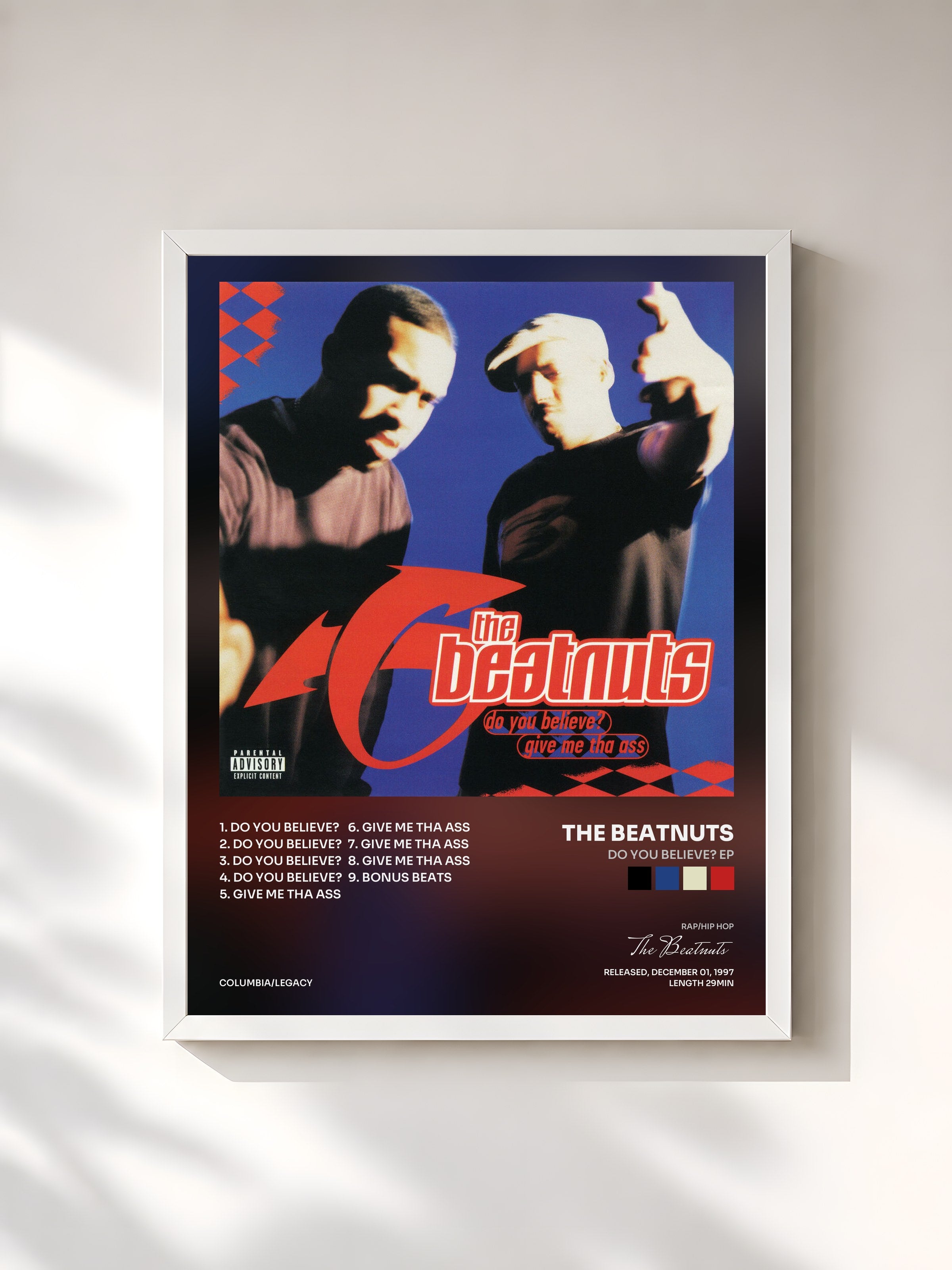 #blanc Tableau de l'album Do You Believe? EP de The Beatnuts, cadre blanc, imprimé et encadré en France