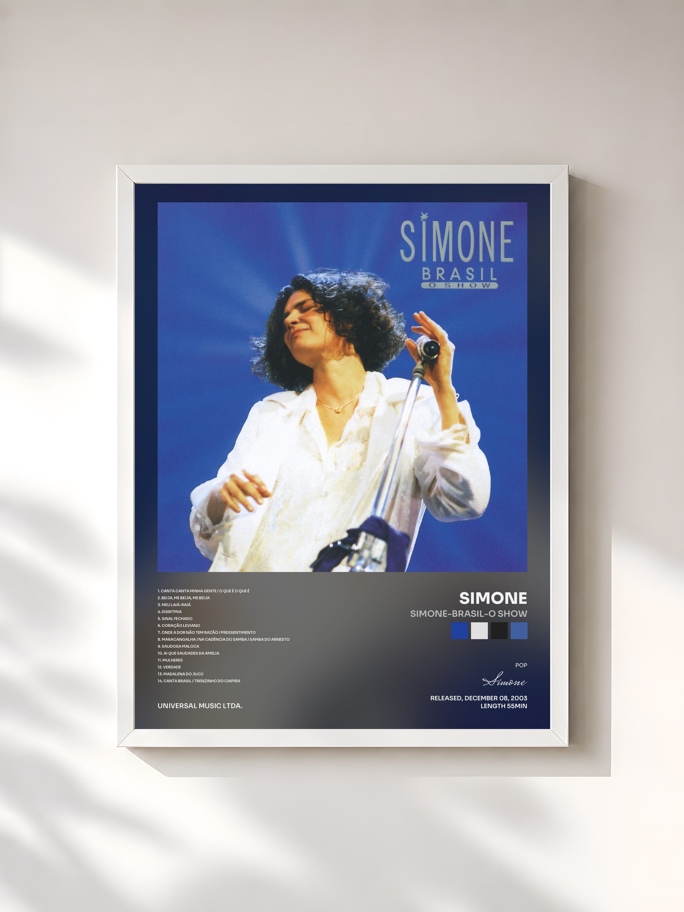 #blanc Tableau de l'album Simone-Brasil-O Show de Simone, cadre blanc, imprimé et encadré en France
