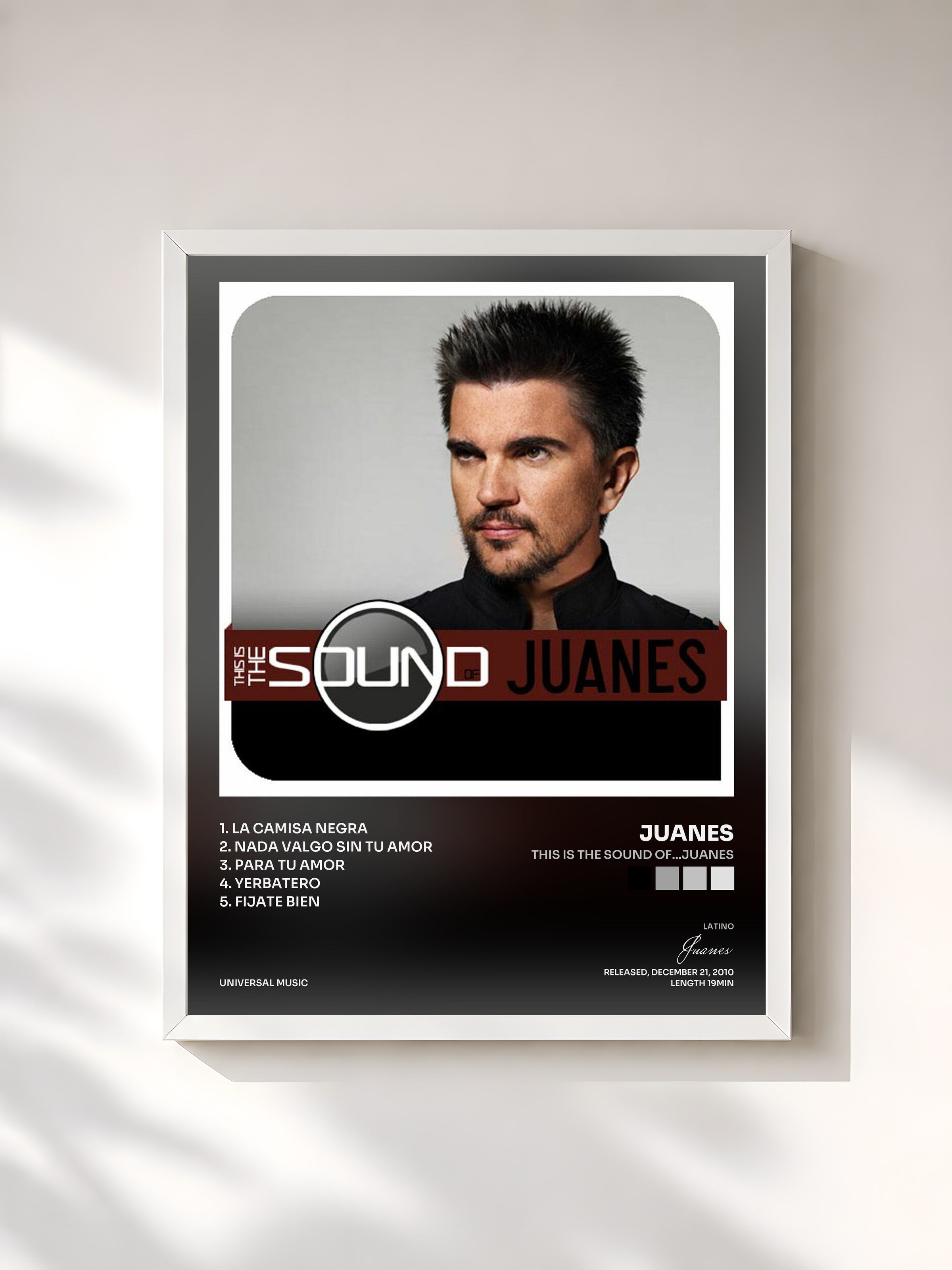 #blanc Tableau de l'album This Is The Sound Of...Juanes de Juanes, cadre blanc, imprimé et encadré en France