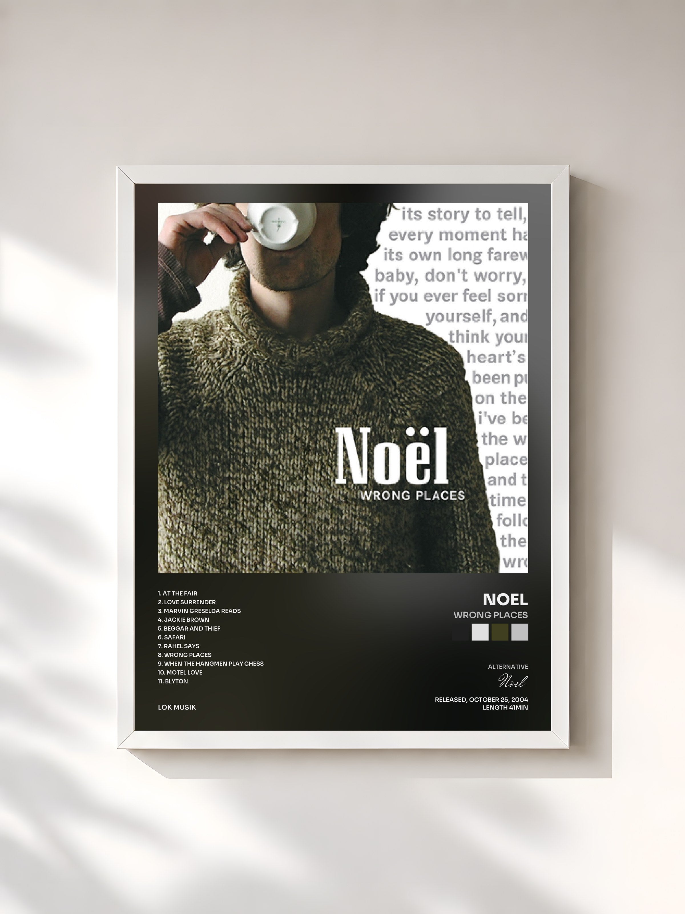 #blanc Tableau de l'album Wrong Places de Noel, cadre blanc, imprimé et encadré en France