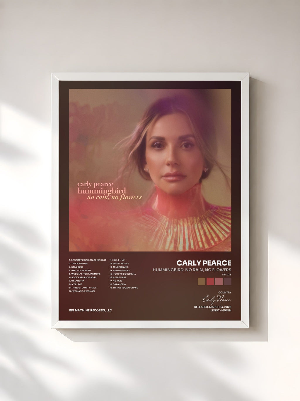 #blanc hummingbird: no rain, no flowers (deluxe) di Carly Pearce in stampa incorniciata, cornice bianca, stampata e incorniciata in Francia