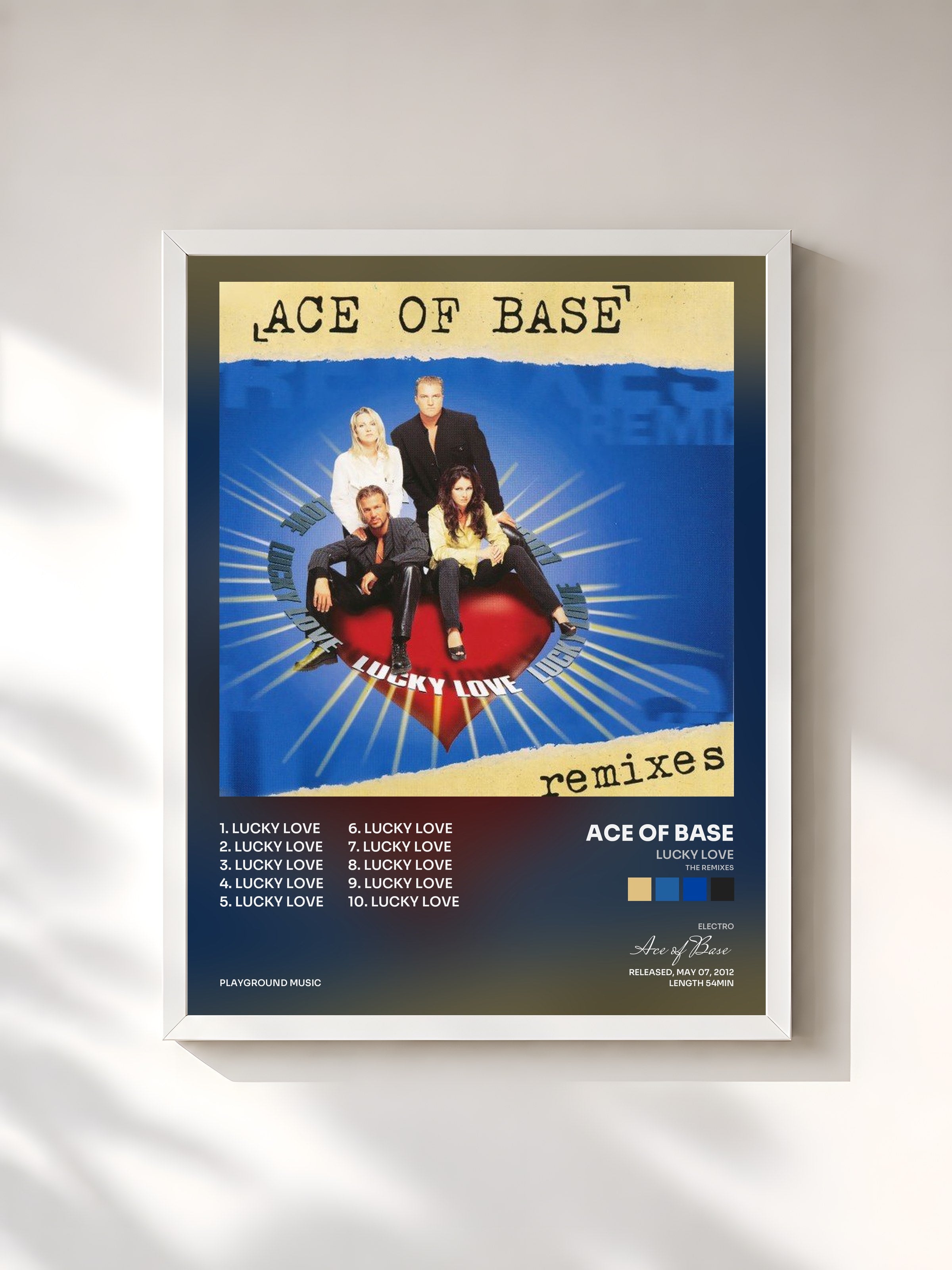 #blanc Tableau de l'album Lucky Love (The Remixes) de Ace of Base, cadre blanc, imprimé et encadré en France