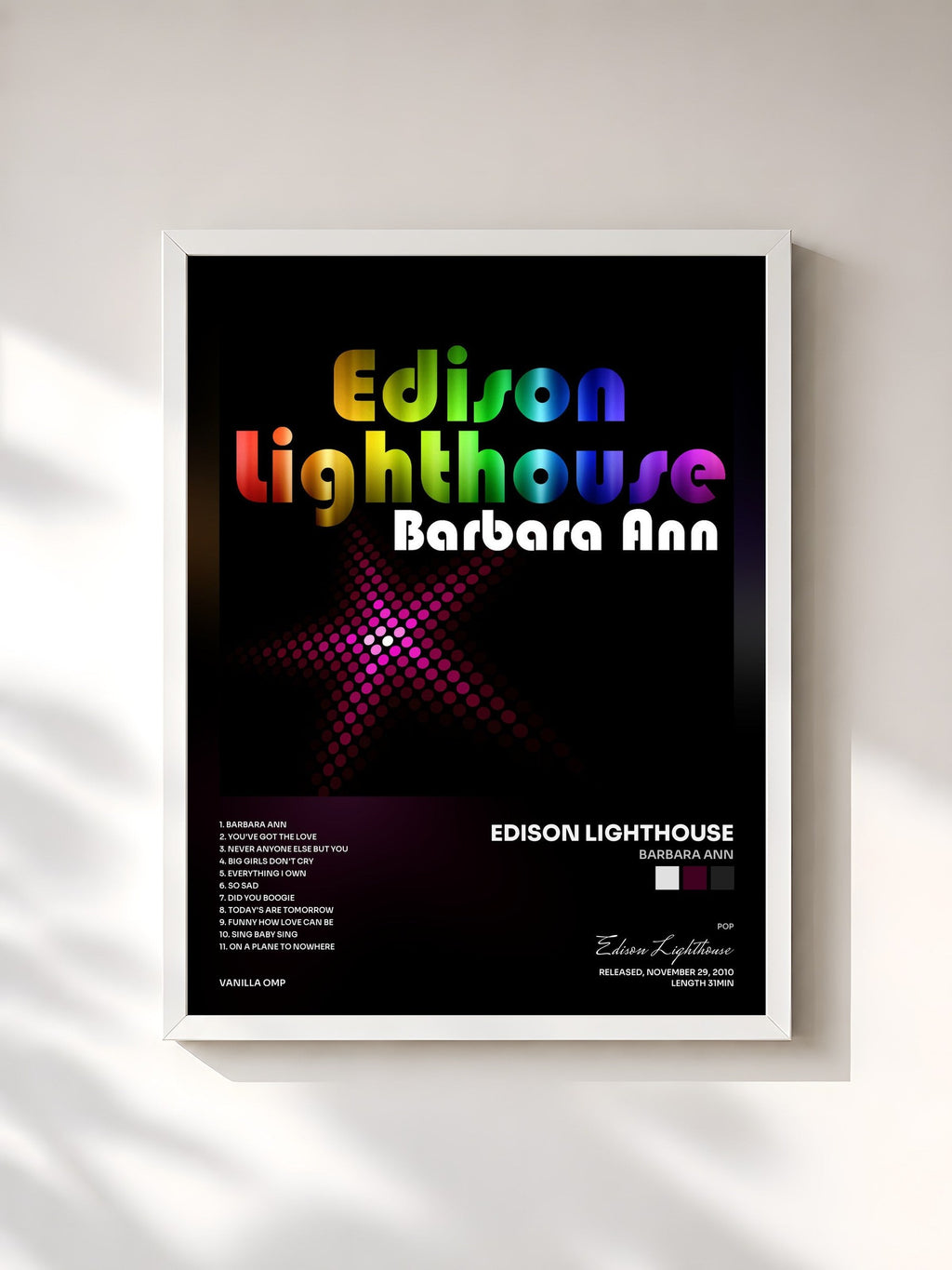 #blanc Barbara Ann di Edison Lighthouse in stampa incorniciata, cornice bianca, stampata e incorniciata in Francia