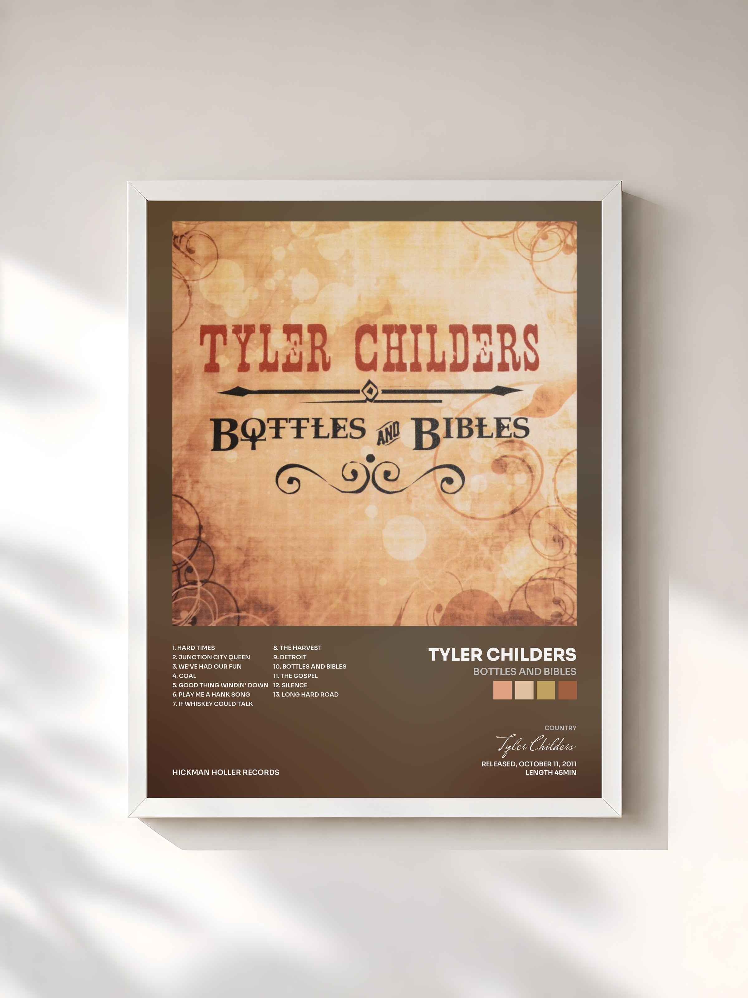 #blanc Tableau de l'album Bottles and Bibles de Tyler Childers, cadre blanc, imprimé et encadré en France