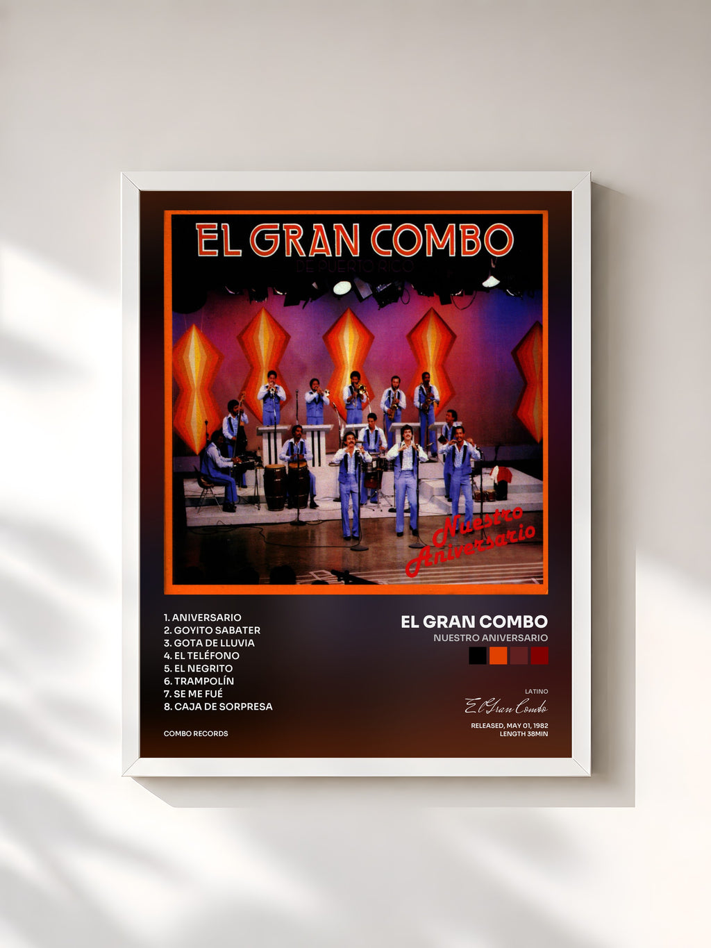 #blanc Tableau de l'album Nuestro Aniversario de El Gran Combo, cadre blanc, imprimé et encadré en France