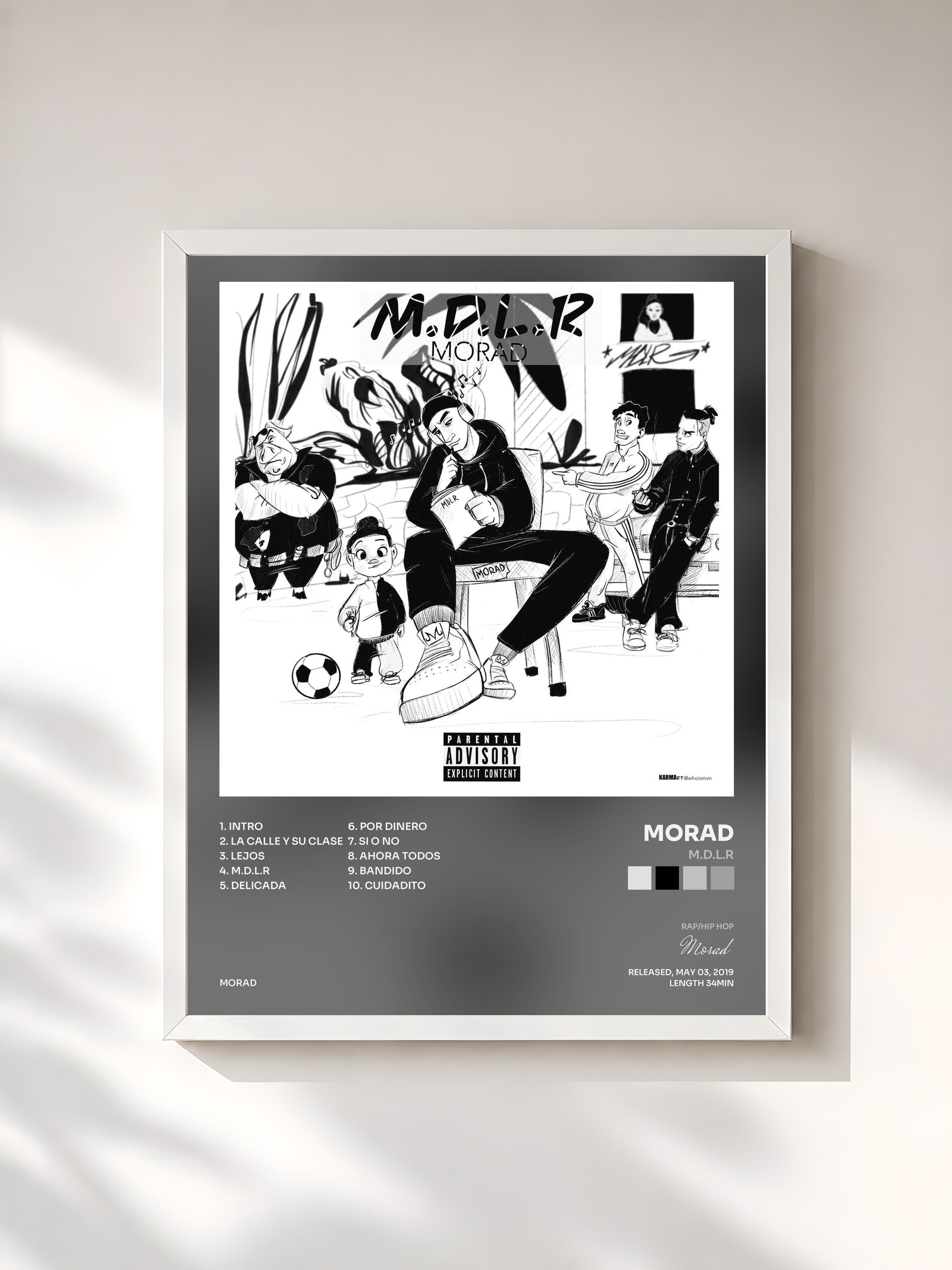 #blanc Tableau de l'album M.D.L.R de Morad, cadre blanc, imprimé et encadré en France