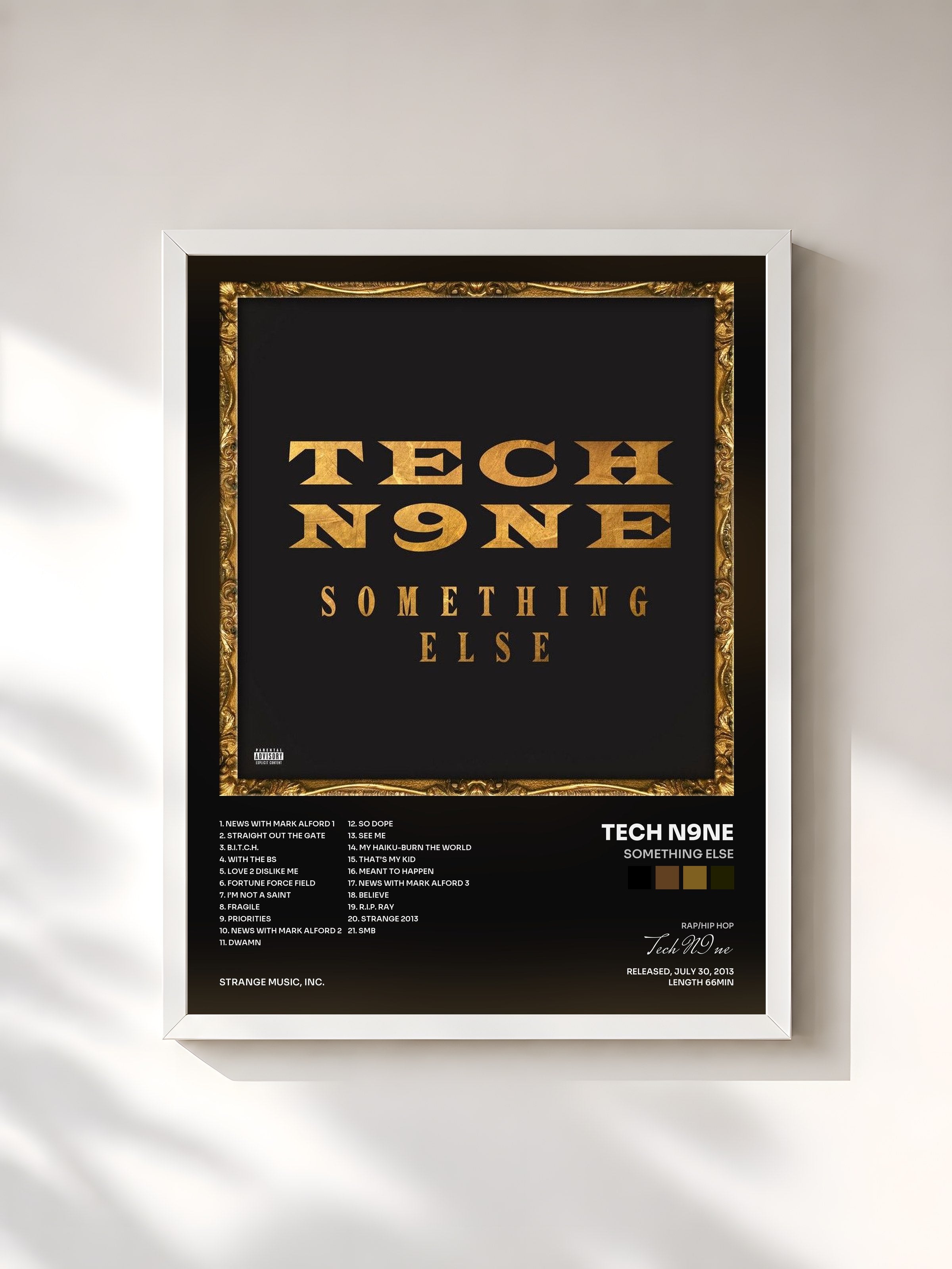 #blanc Tableau de l'album Something Else de Tech N9ne, cadre blanc, imprimé et encadré en France