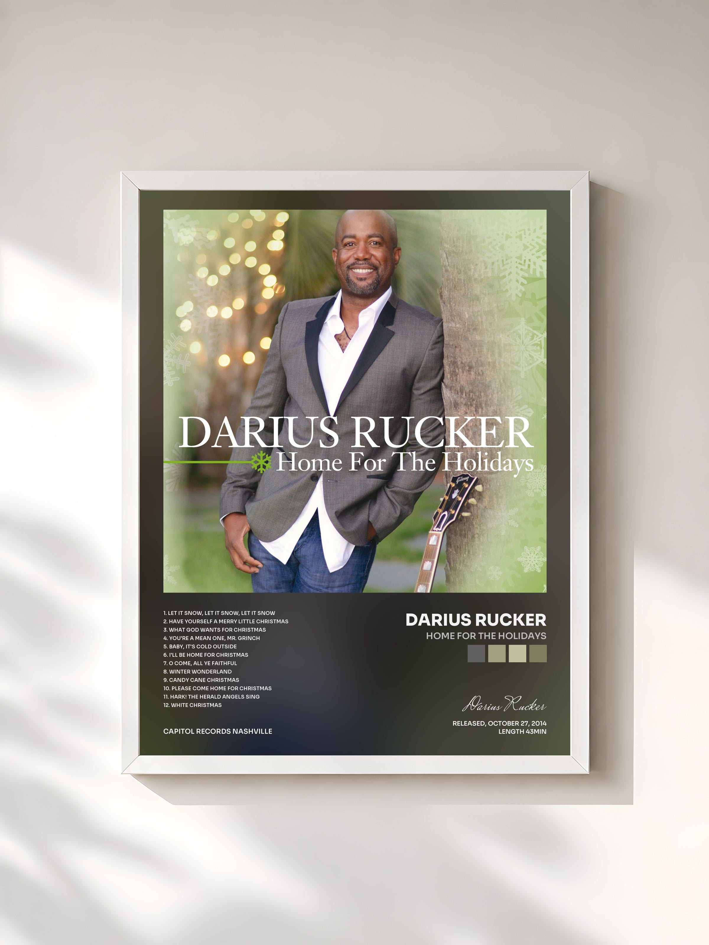 #blanc Tableau de l'album Home For The Holidays de Darius Rucker, cadre blanc, imprimé et encadré en France