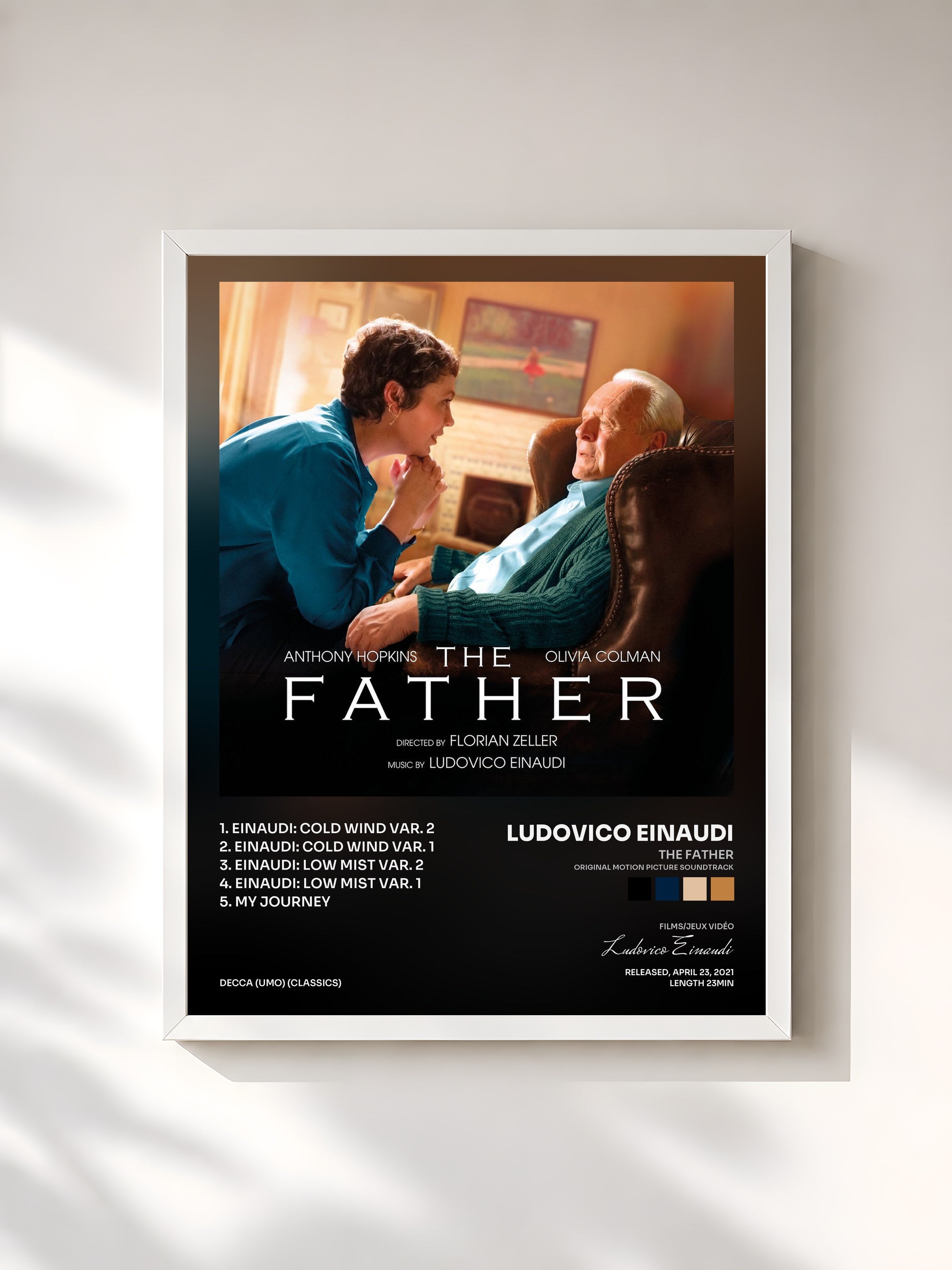 #blanc Tableau de l'album The Father (Original Motion Picture Soundtrack) de Ludovico Einaudi, cadre blanc, imprimé et encadré en France