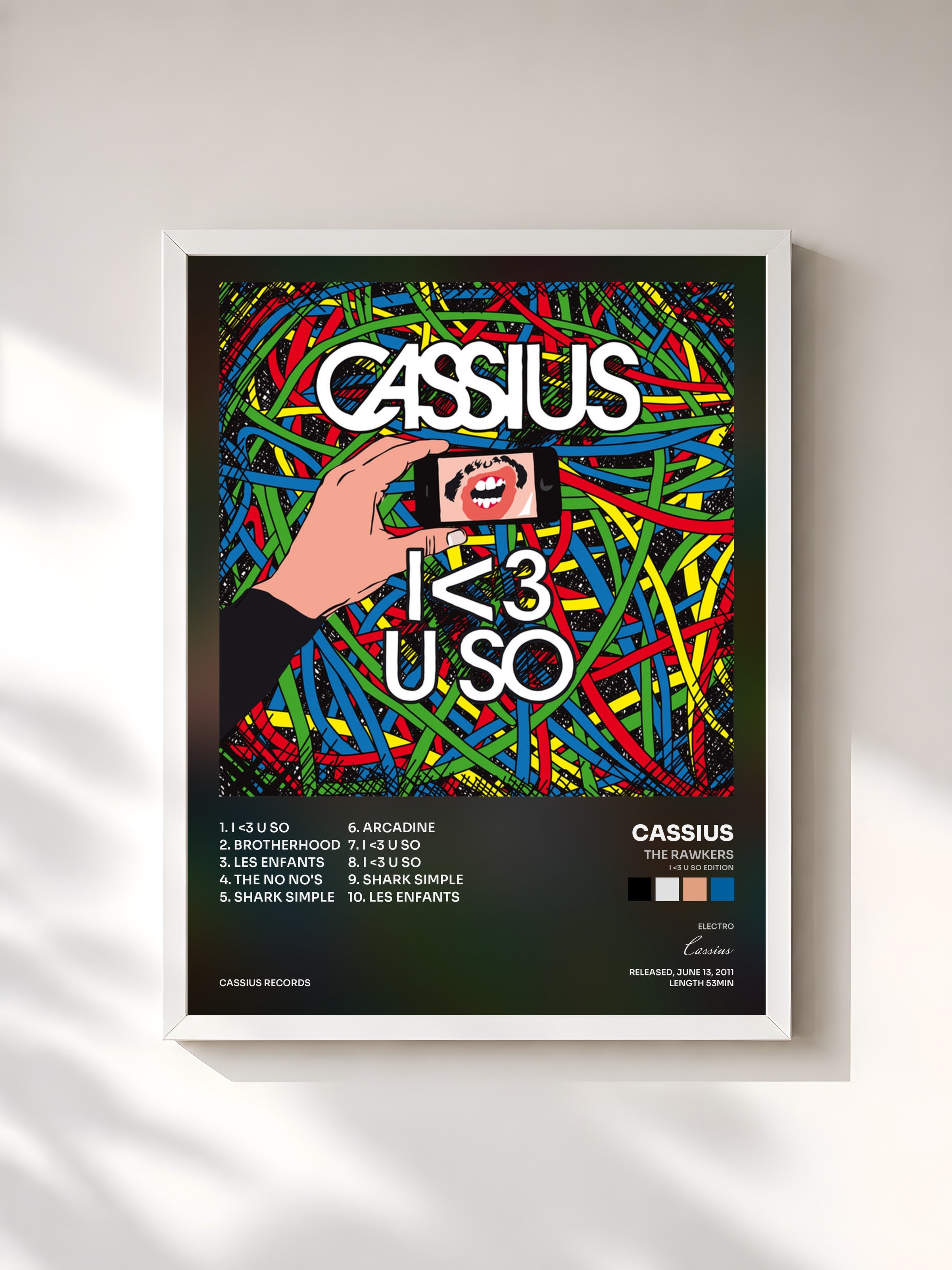 #blanc Tableau de l'album The Rawkers (I <3 U SO Edition) de Cassius, cadre blanc, imprimé et encadré en France
