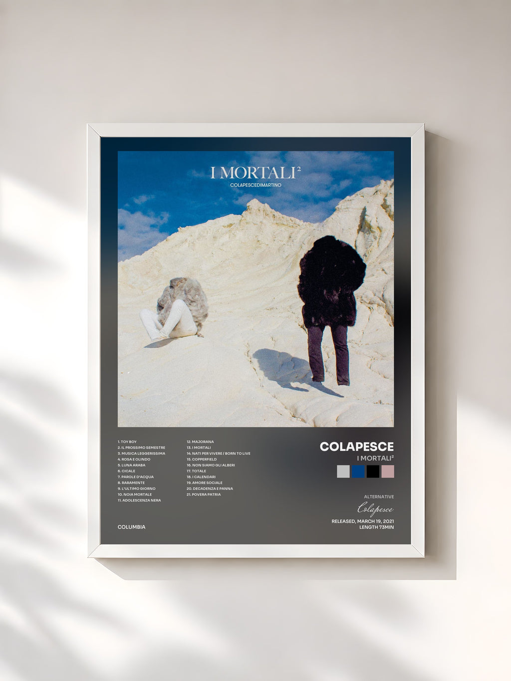 #blanc I Mortali² by Colapesce as a framed art print, white frame, printed and framed in France