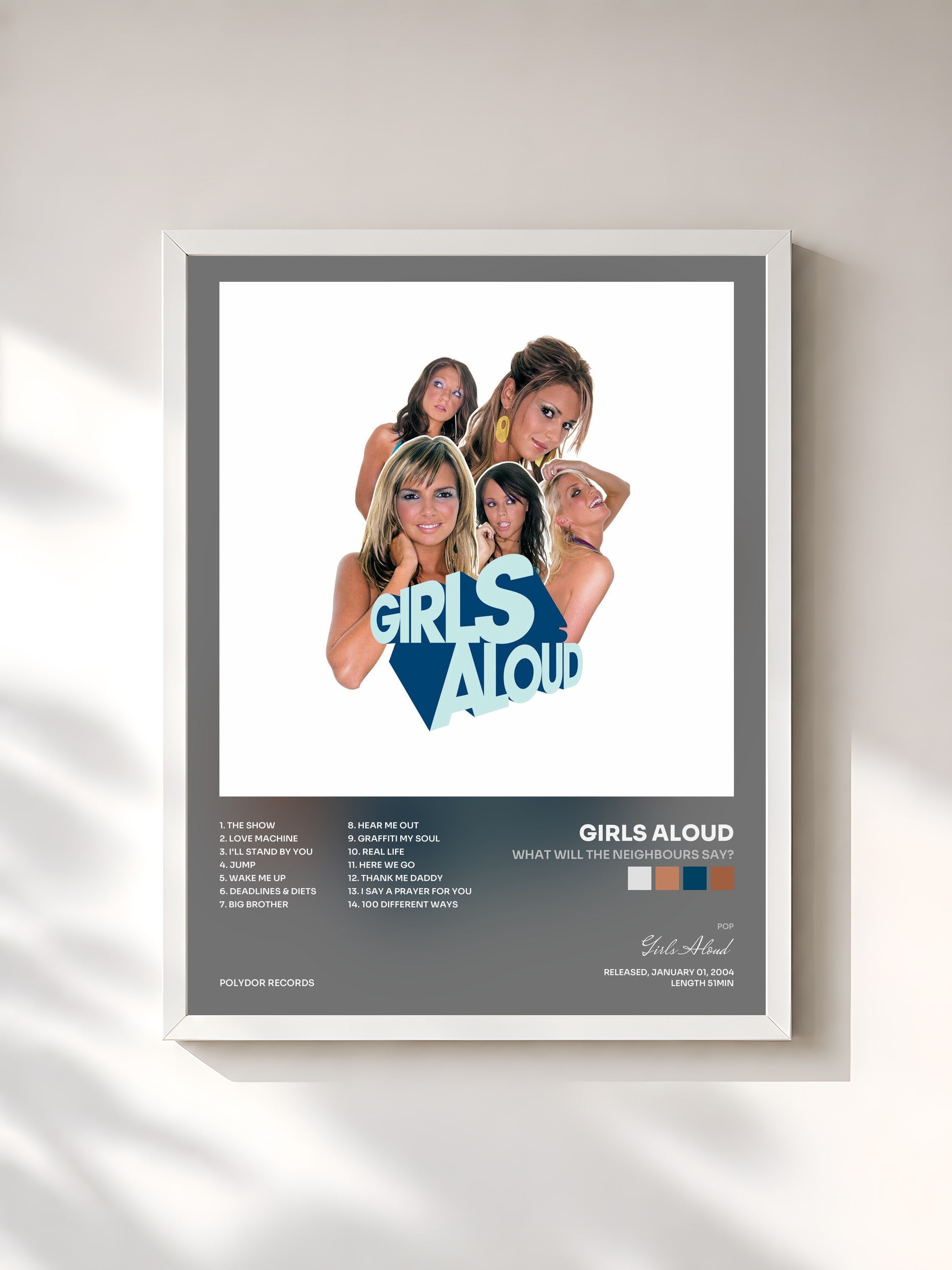 #blanc Tableau de l'album What Will The Neighbours Say? de Girls Aloud, cadre blanc, imprimé et encadré en France