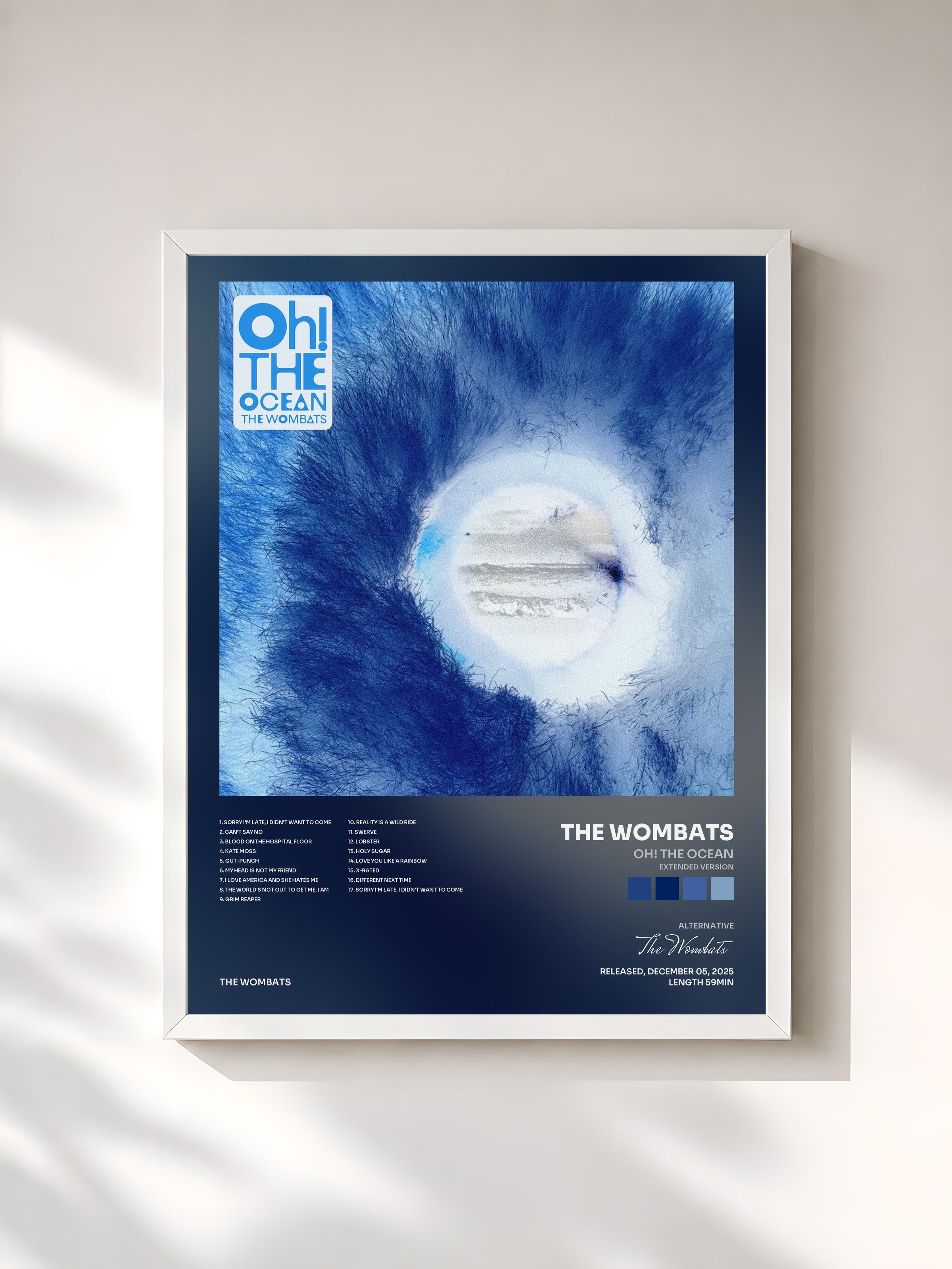 #blanc Tableau de l'album Oh! The Ocean (Extended Version) de The Wombats, cadre blanc, imprimé et encadré en France