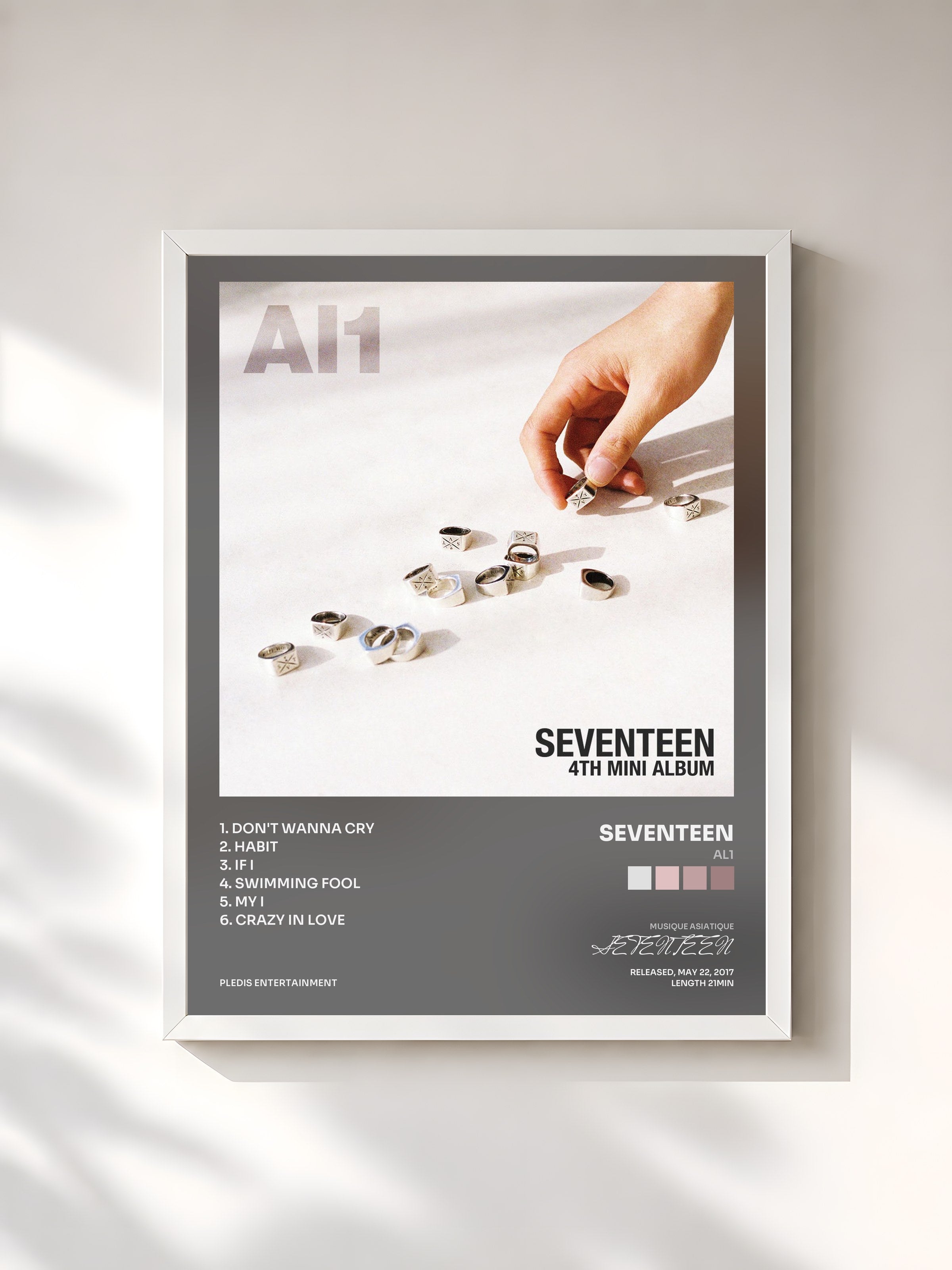 #blanc Tableau de l'album Al1 de SEVENTEEN, cadre blanc, imprimé et encadré en France