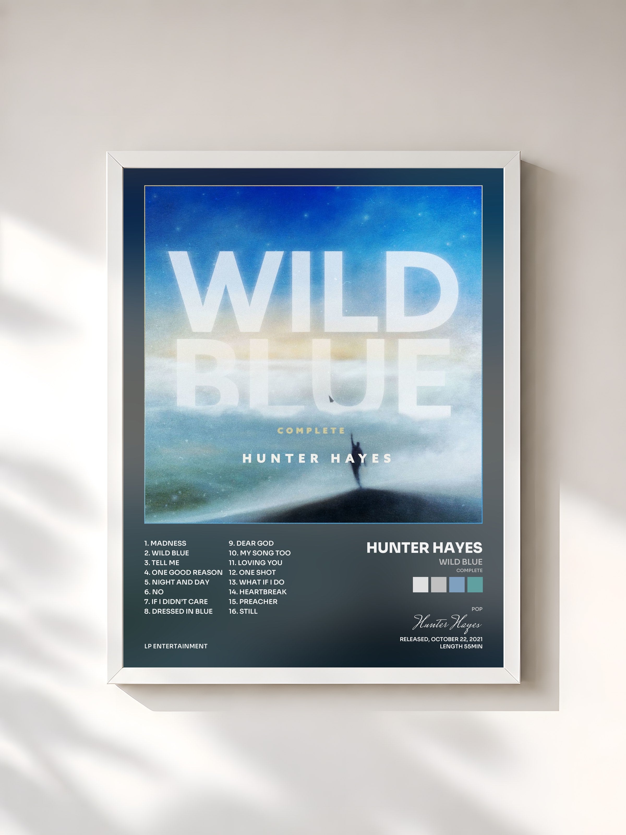 #blanc Tableau de l'album Wild Blue (Complete) de Hunter Hayes, cadre blanc, imprimé et encadré en France
