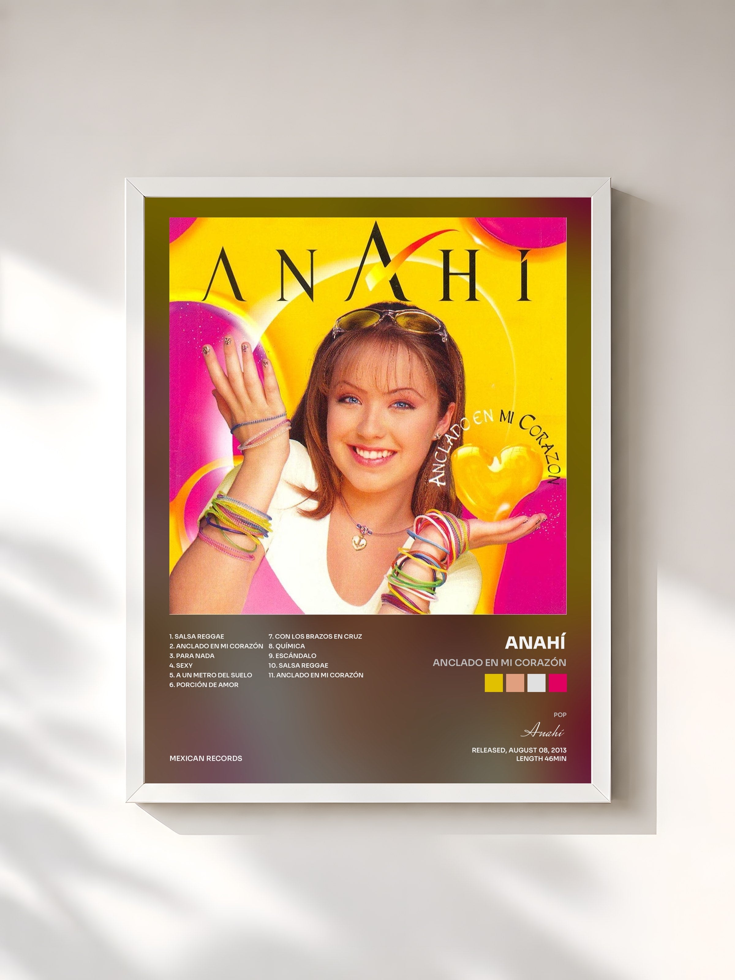 #blanc Tableau de l'album Anclado en Mi Corazón de Anahí, cadre blanc, imprimé et encadré en France