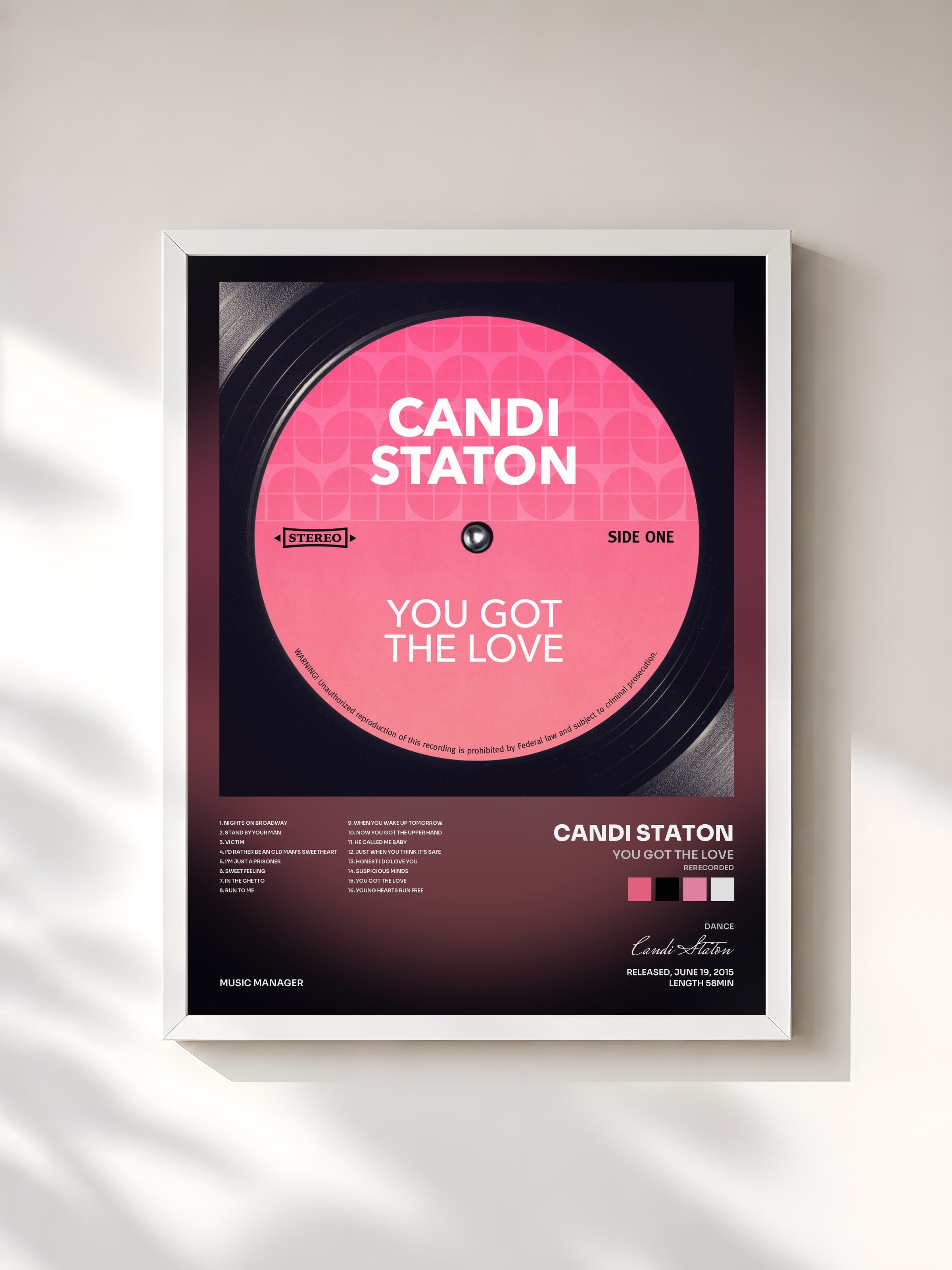#blanc Tableau de l'album You Got The Love (Rerecorded) de Candi Staton, cadre blanc, imprimé et encadré en France