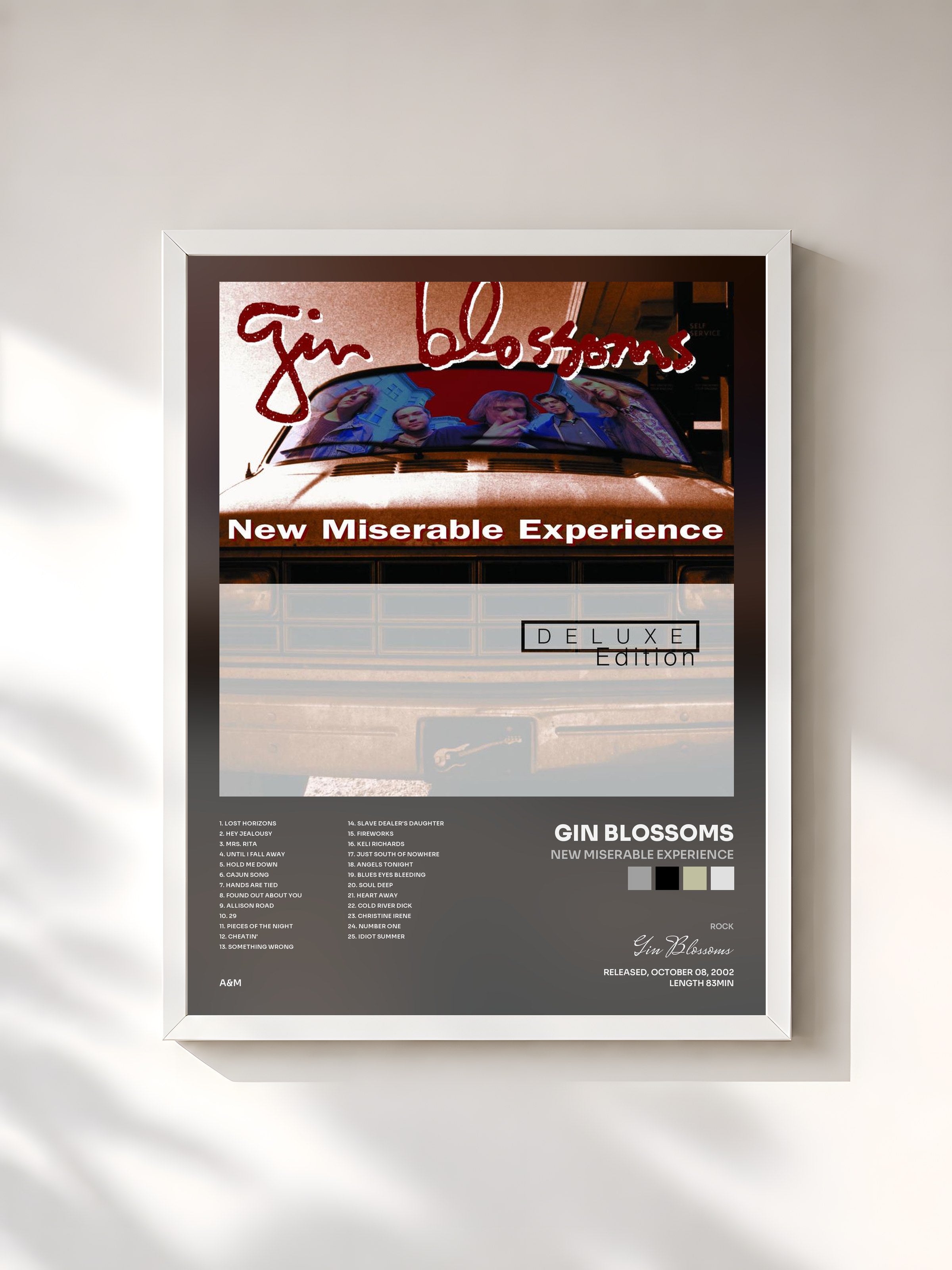 #blanc Tableau de l'album New Miserable Experience de Gin Blossoms, cadre blanc, imprimé et encadré en France