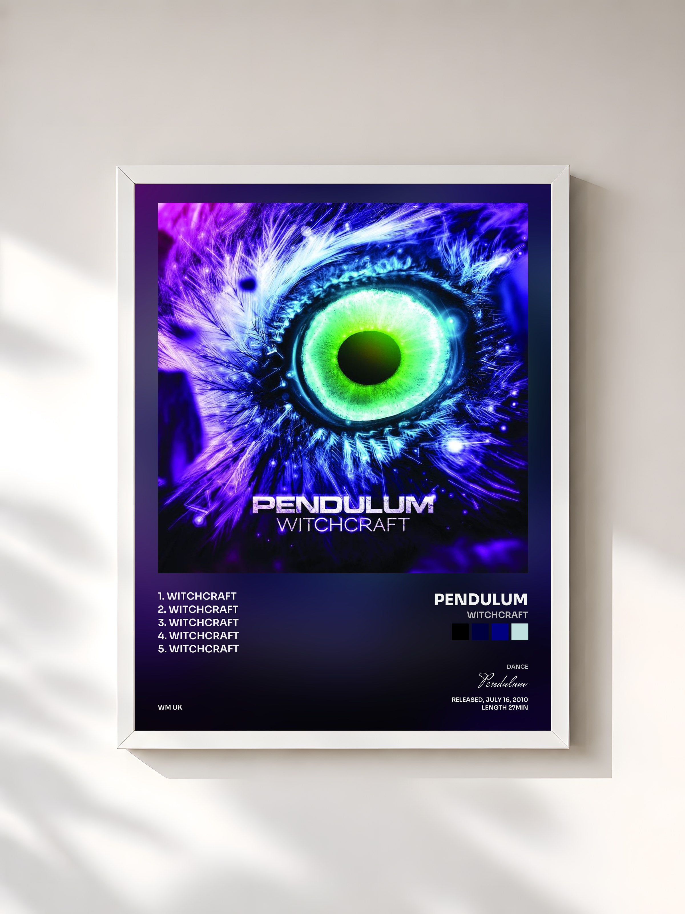 #blanc Tableau de l'album Witchcraft de Pendulum, cadre blanc, imprimé et encadré en France