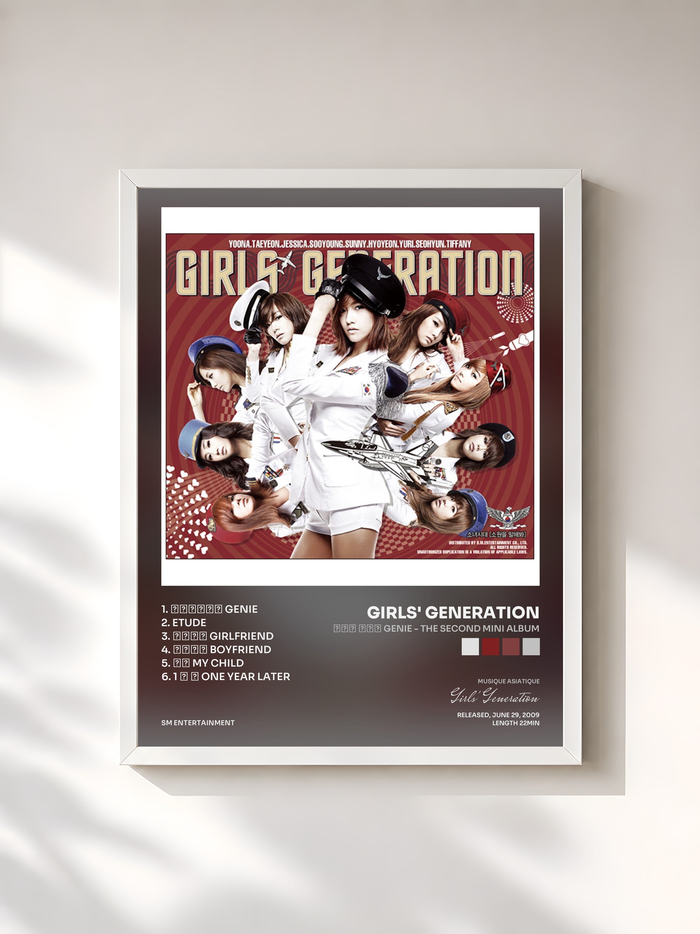#blanc Tableau de l'album 소원을 말해봐 Genie - The Second Mini Album de Girls' Generation, cadre blanc, imprimé et encadré en France