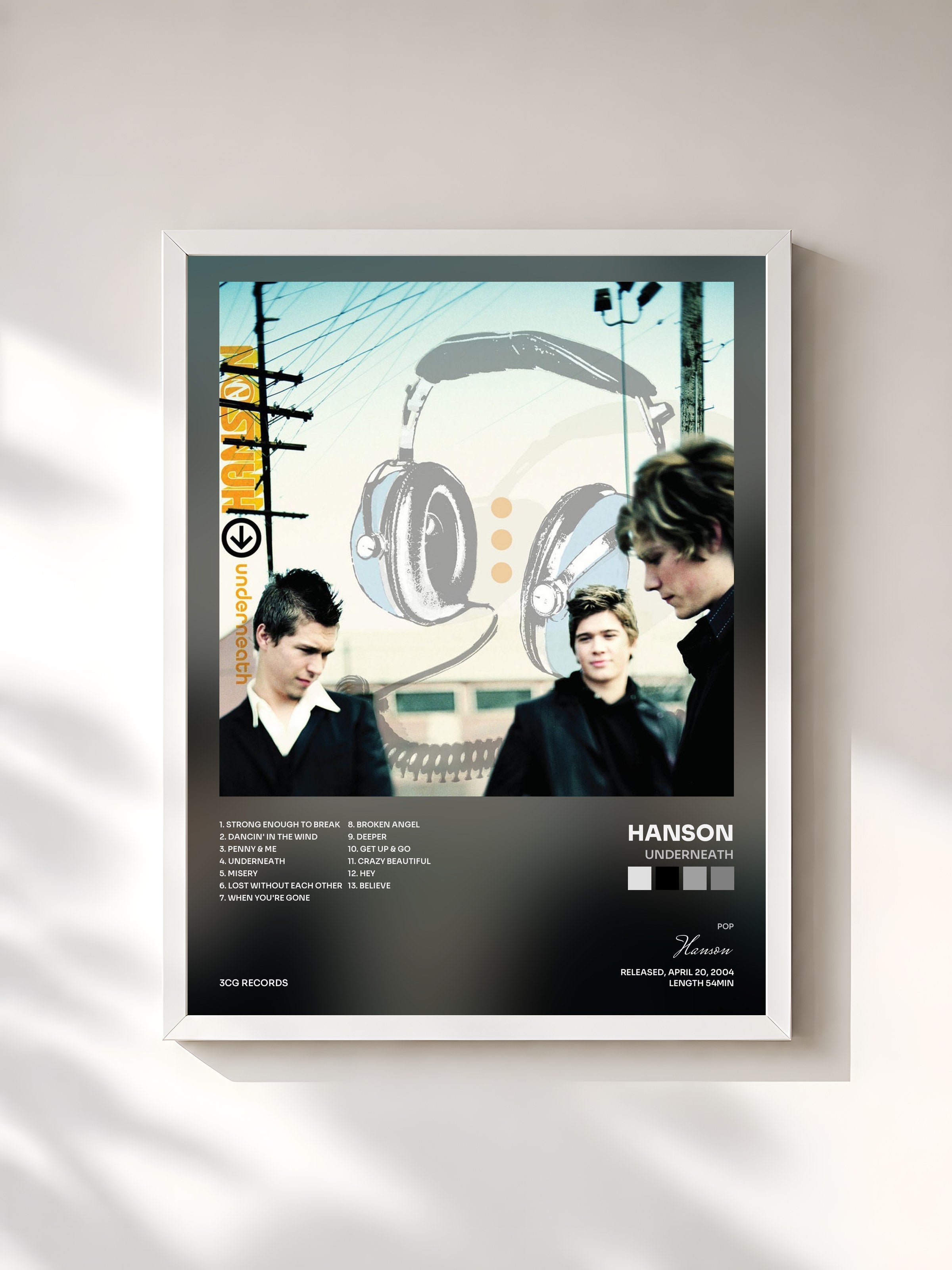 #blanc Tableau de l'album Underneath de Hanson, cadre blanc, imprimé et encadré en France