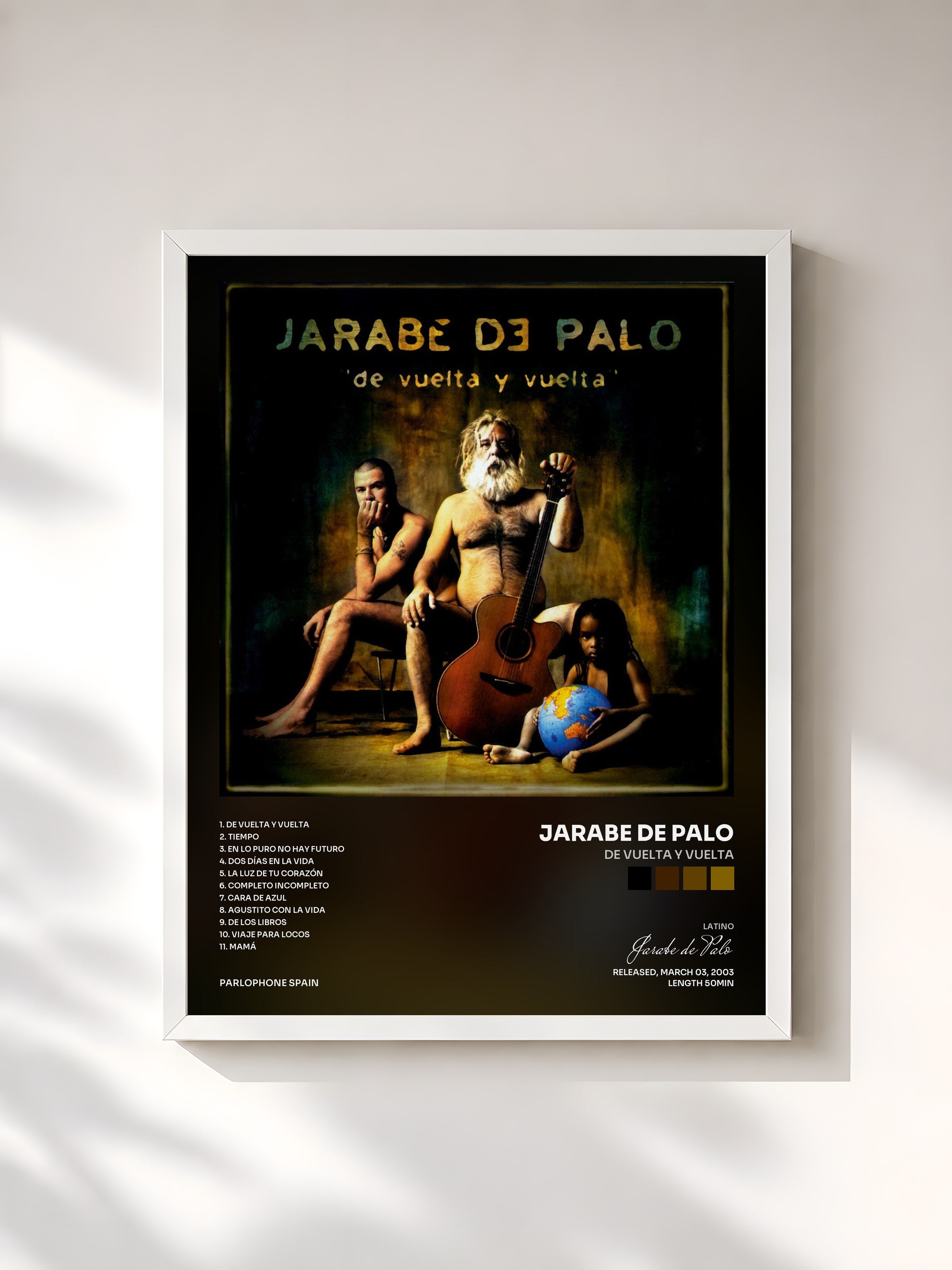 #blanc Tableau de l'album De Vuelta Y Vuelta de Jarabe de Palo, cadre blanc, imprimé et encadré en France